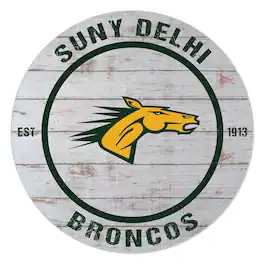 Jardine - SUNY Delhi Broncos 20" x 20" Indoor/Outdoor Weathered Circle Sign - White
