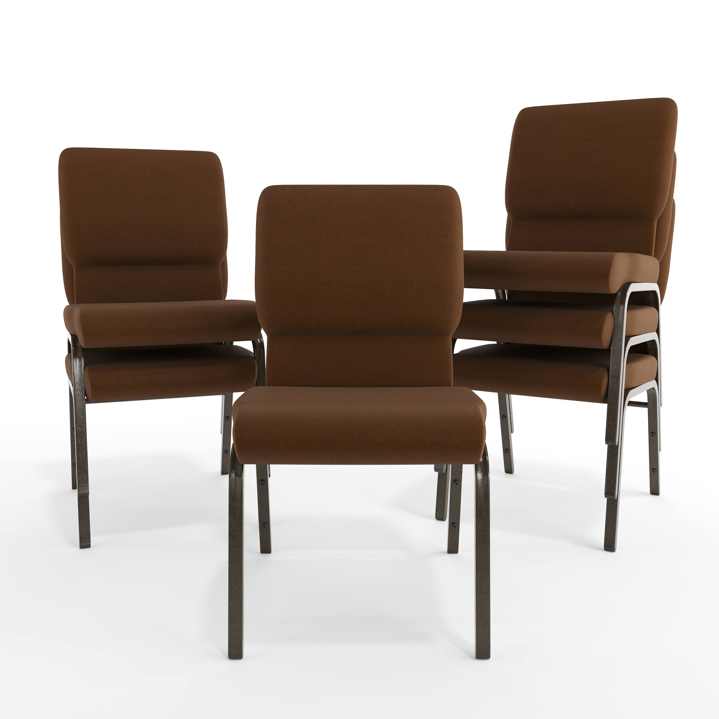 Alt View 10. Emma + Oliver - 18.5"W Stackable Church/Reception Guest Chair - Brown Fabric/Gold Vein Frame.