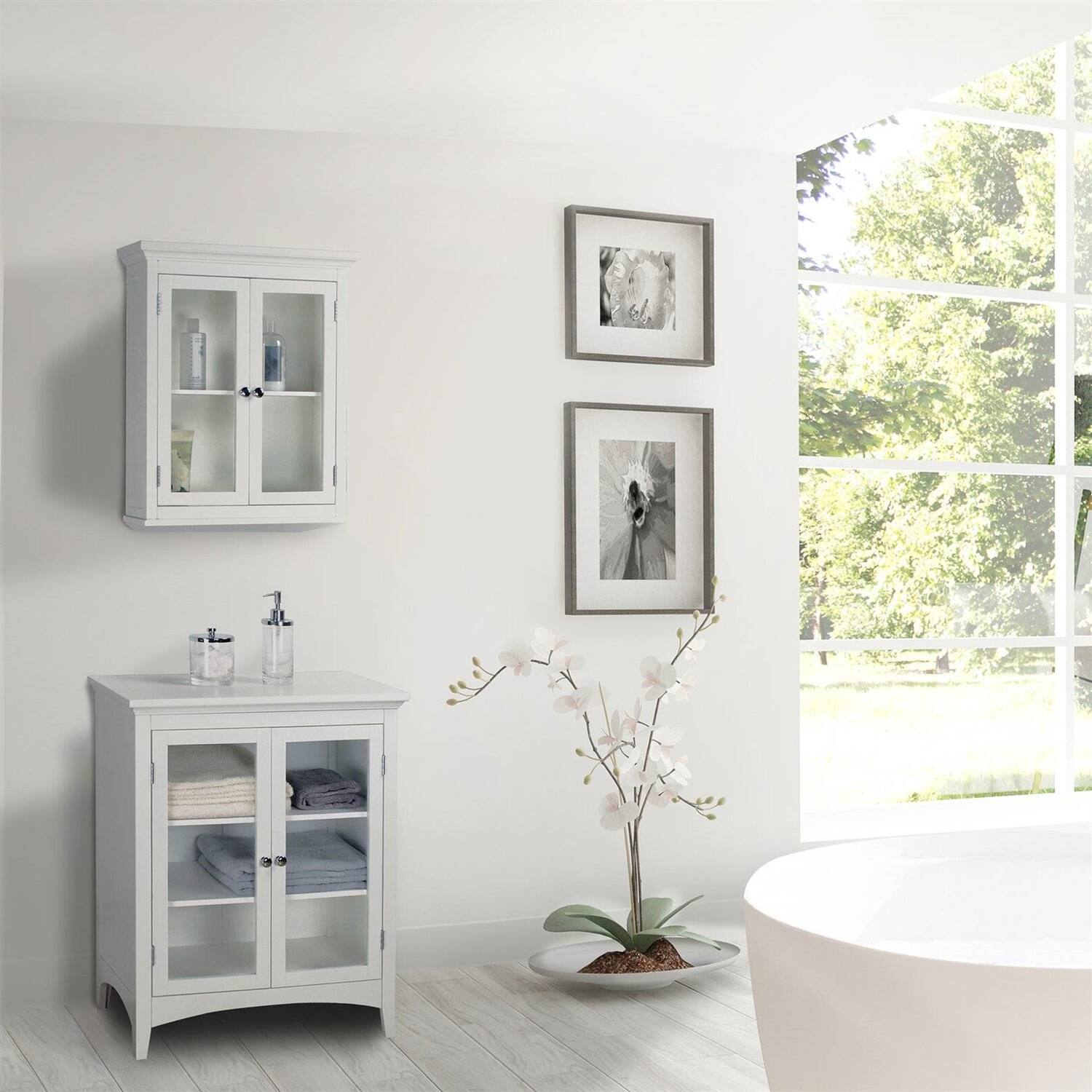 Left. Hivvago - Classic 2-Door Bathroom Wall Cabinet in White Finish - White.