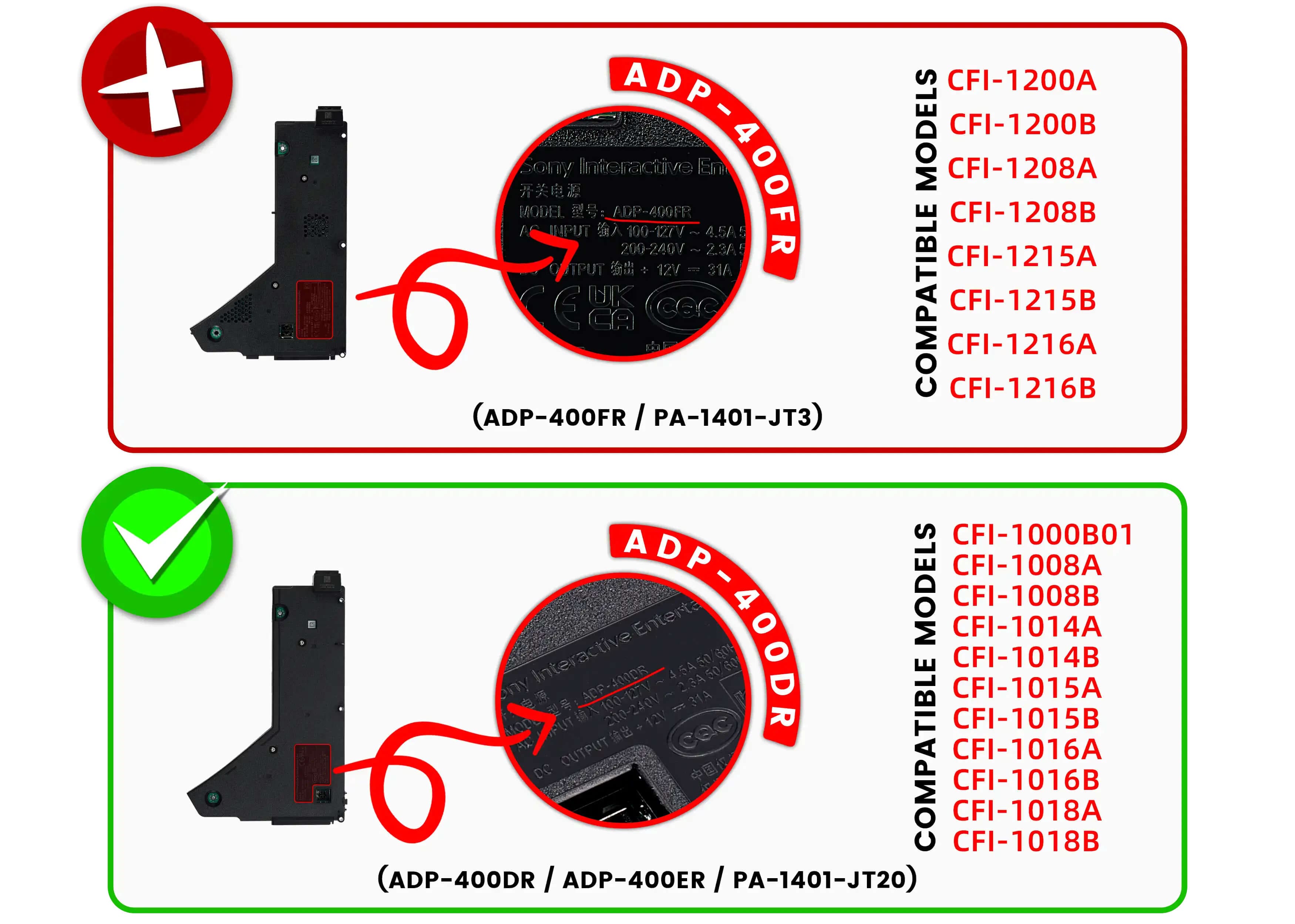Power Supply Unit (ADP 400DR / PA 1401 JT20, CFI 1000 / CFI 1100