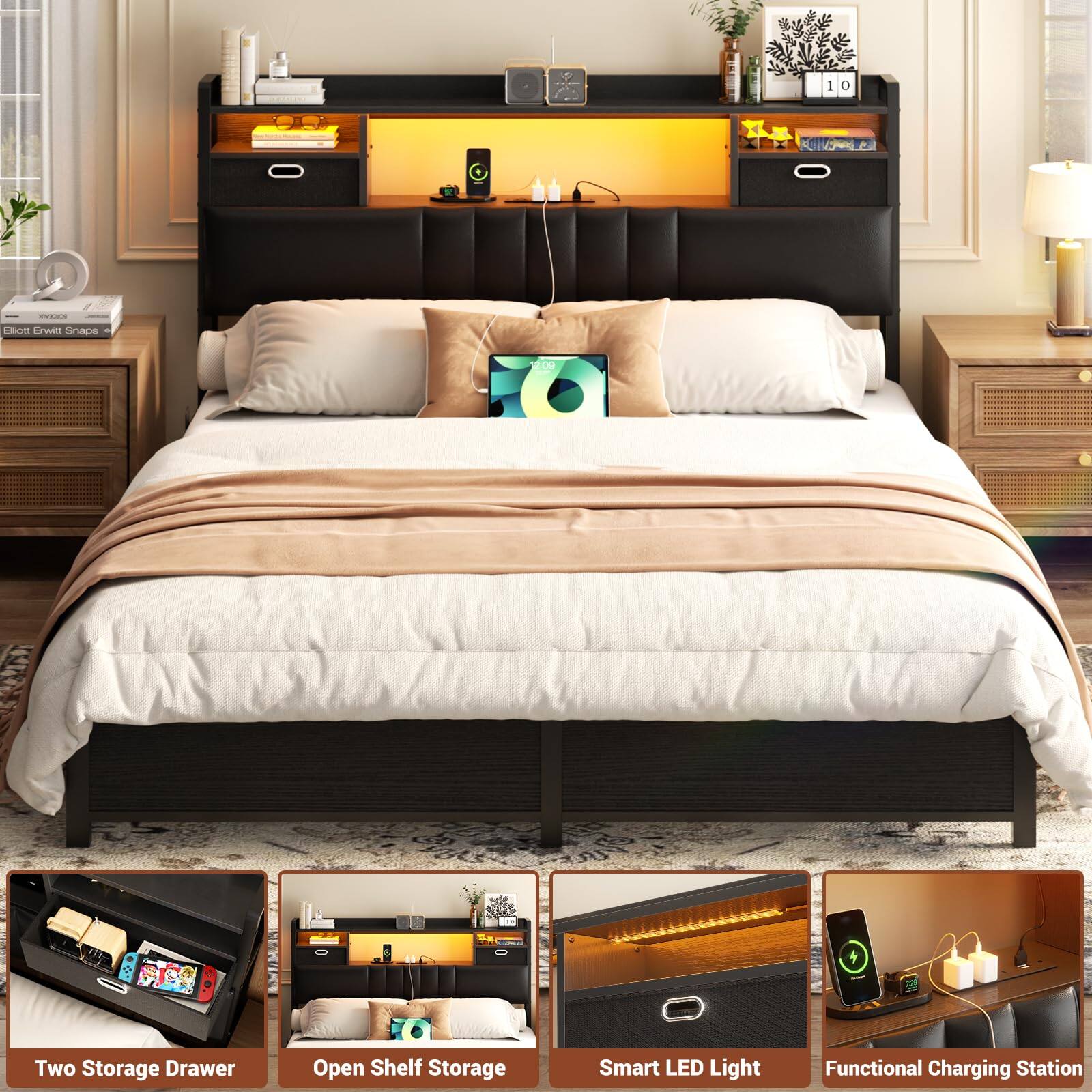 I D E N C LoC Drwil Snae - 2D0 AVM/ O  
Two Storage Drawer Open Shelf Storage Smart LED Light Functional Charging Station