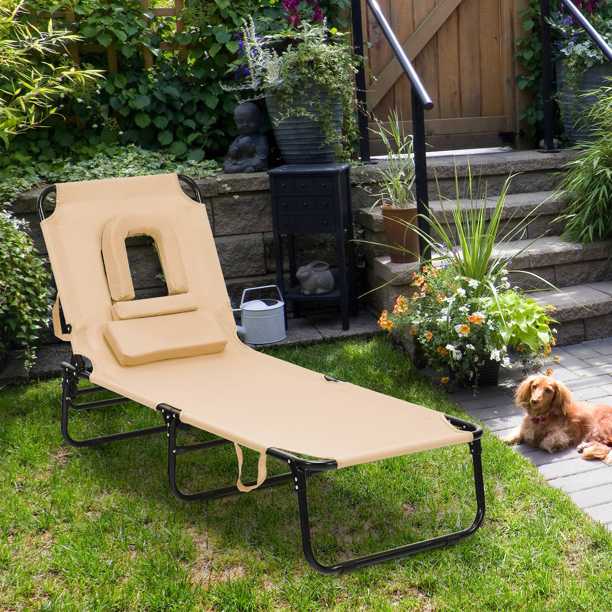 Alt View 3. Gymax - Gymax Folding Chaise Lounge Chair Bed Adjustable Beach Patio Camping Recliner - Beige.