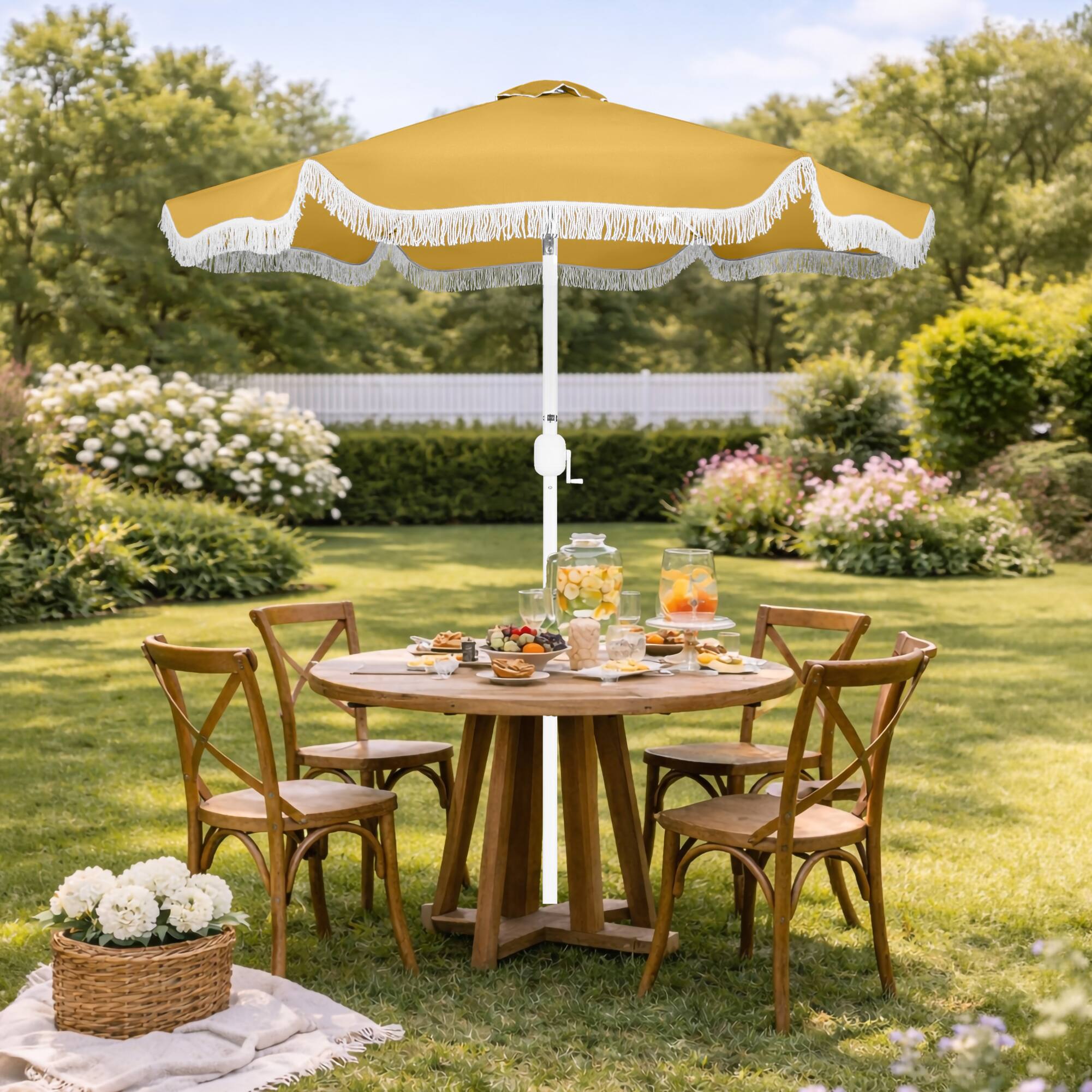 Alt View 8. Best Choice Products - Best Choice Products 7.5ft Fringe Market Umbrella - Boho Patio Sunshade w/ Tilt, UPF50+ - Marigold - Marigold.