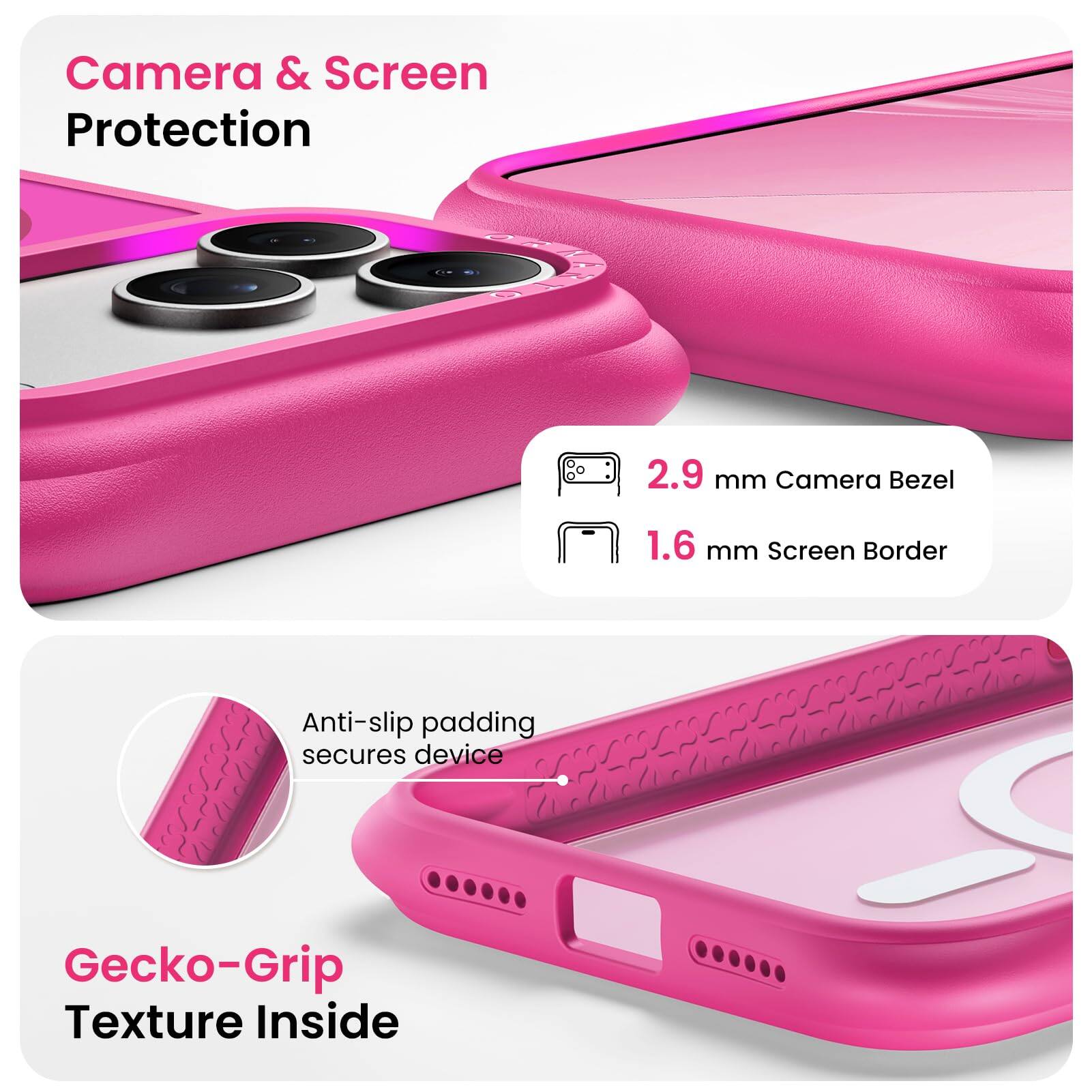 Camera & Screen Protection

2.9 mm Camera Bezel
1.6 mm Screen Border

Anti-slip padding secures device

Gecko-Grip Texture Inside