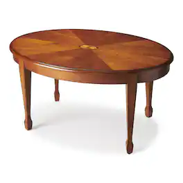 Butler Specialty - Clayton 38 in. W Oval Wood Coffee Table with Veneer Linen-Fold Inlay - Medium Brown