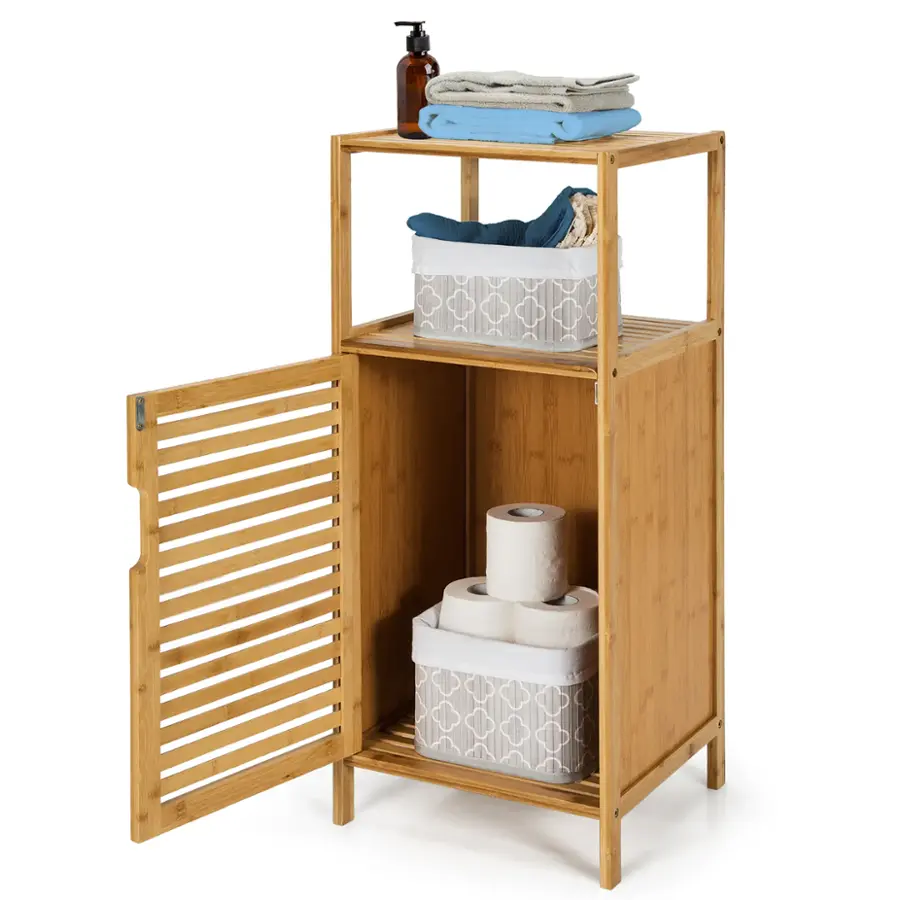 Alt View 18. Costway - Bamboo Bathroom Storage Floor Cabinet w/Door and Shelf Corner Cabinet - Burlywood.