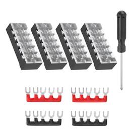 Unique Bargains - Screw Terminal Block 5 Positions, Dual Row, 600V 25A, with Screwdriver & Terminals, 4 Sets - Black