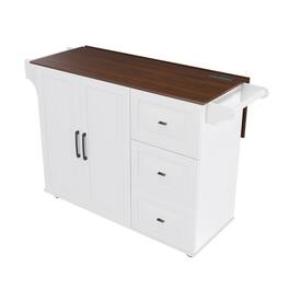 Ecooso - Kitchen Island Cart with Foldable Tabletop & Drop Leaf - Mobile Breakfast Bar on Wheels with Wood Top and Storage - White+Walnut