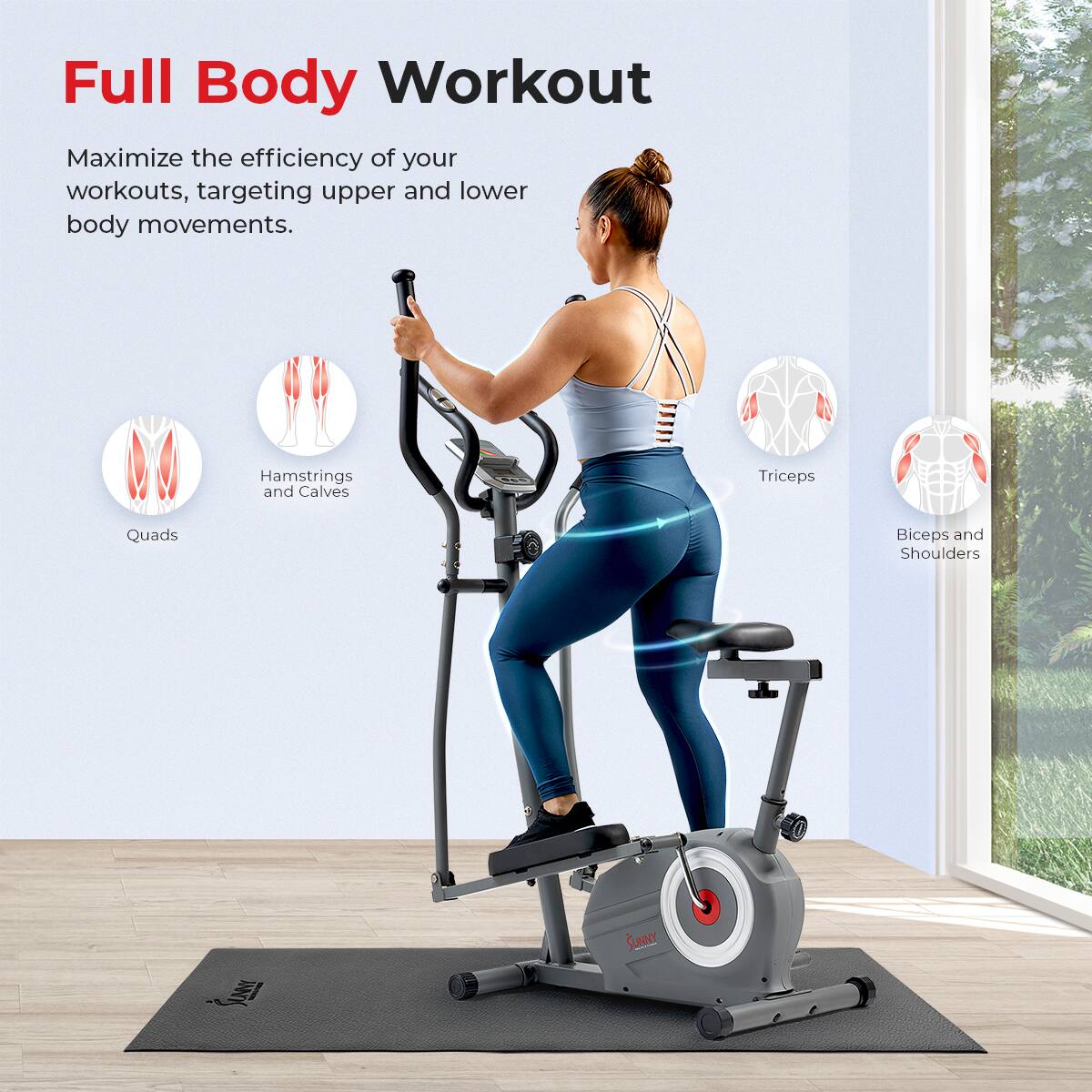 Full Body Workout
Maximize the efficiency of your workouts, targeting upper and lower body movements.
Hamstrings and Calves
Triceps
Quads
Biceps and Shoulders
SUNNY