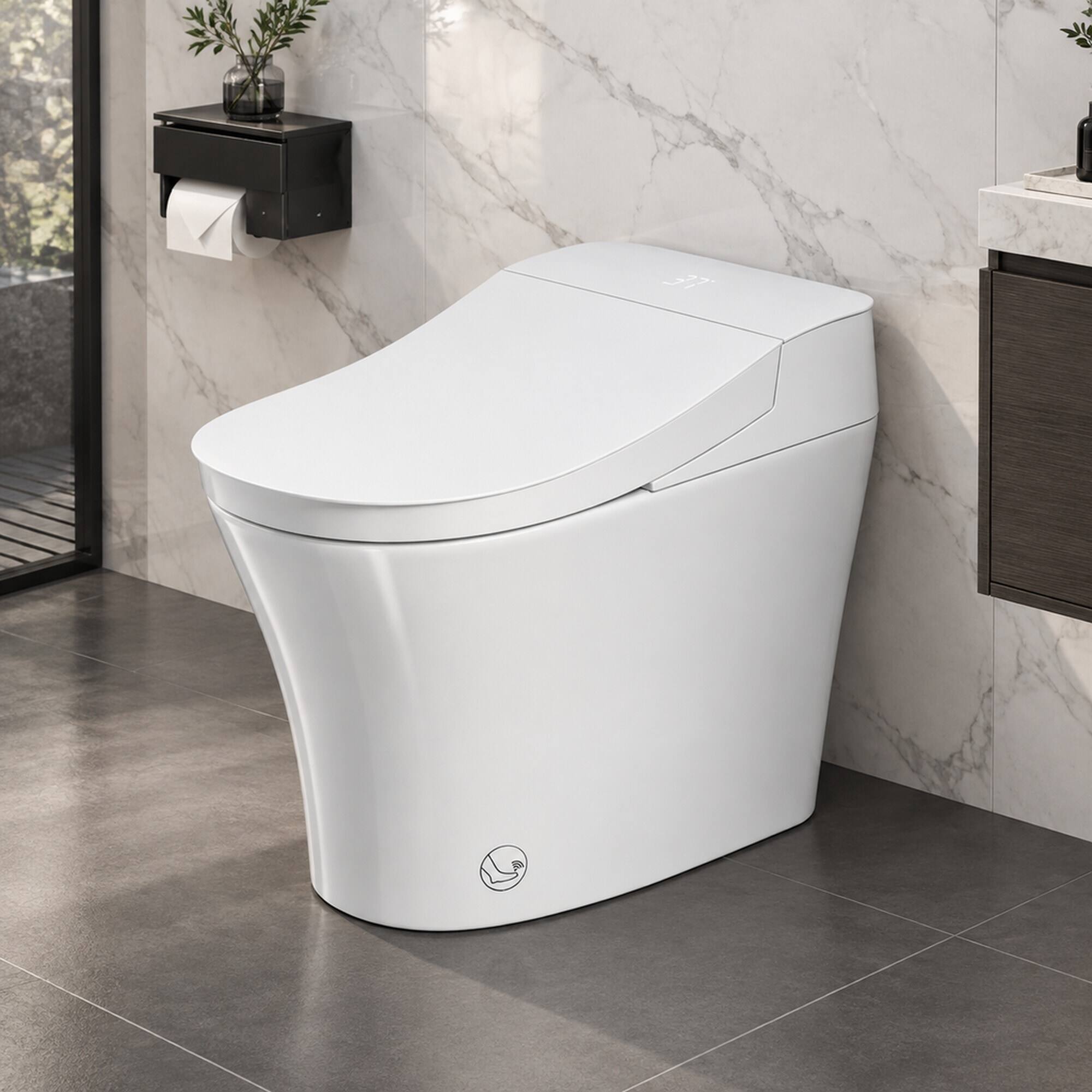 Alt View 1. RYHNUYNE - One Piece Elongated Smart Bidet Toilet, Built-in Tank Instant Warm Water Heated Seat Power Outage Flush Child Mode - Milk White.