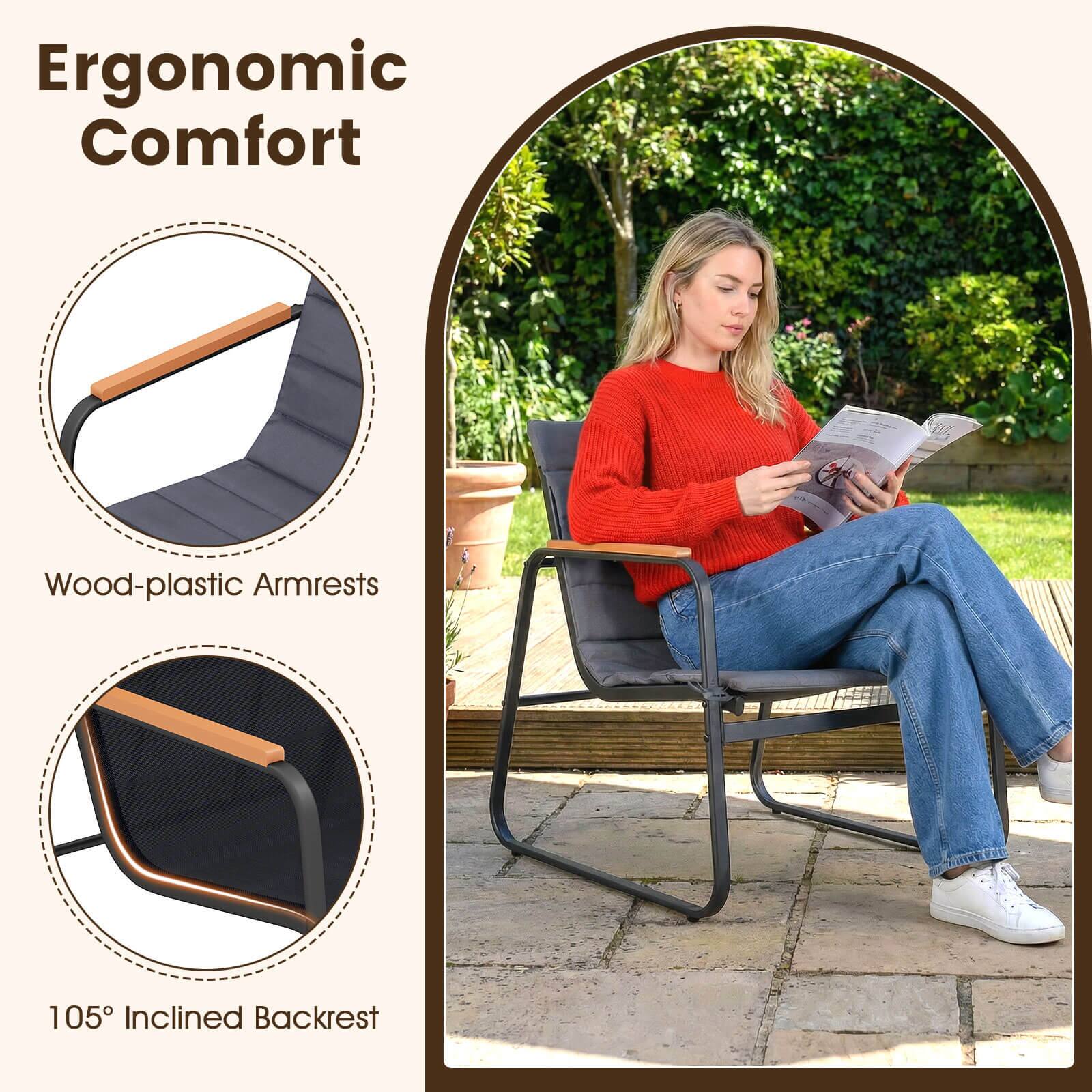 Ergonomic Comfort

Wood-plastic Armrests

105° Inclined Backrest