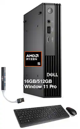 Dell - Upgraded - Pro Micro Mini Desktop (Ryzen 5 8500GE, 16GB, 512GB SSD, AMD Radeon 740M, WiFi 6, Win 11 Pro) w/USB Hub - Black
