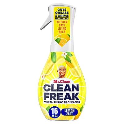 Cuts Grease & Grime on Contact  
Kitchen, Bath, Living Area  

Mr. Clean  
Clean Freak  
Multi-Purpose Cleaner  

16 FL OZ  
Lemon Zest