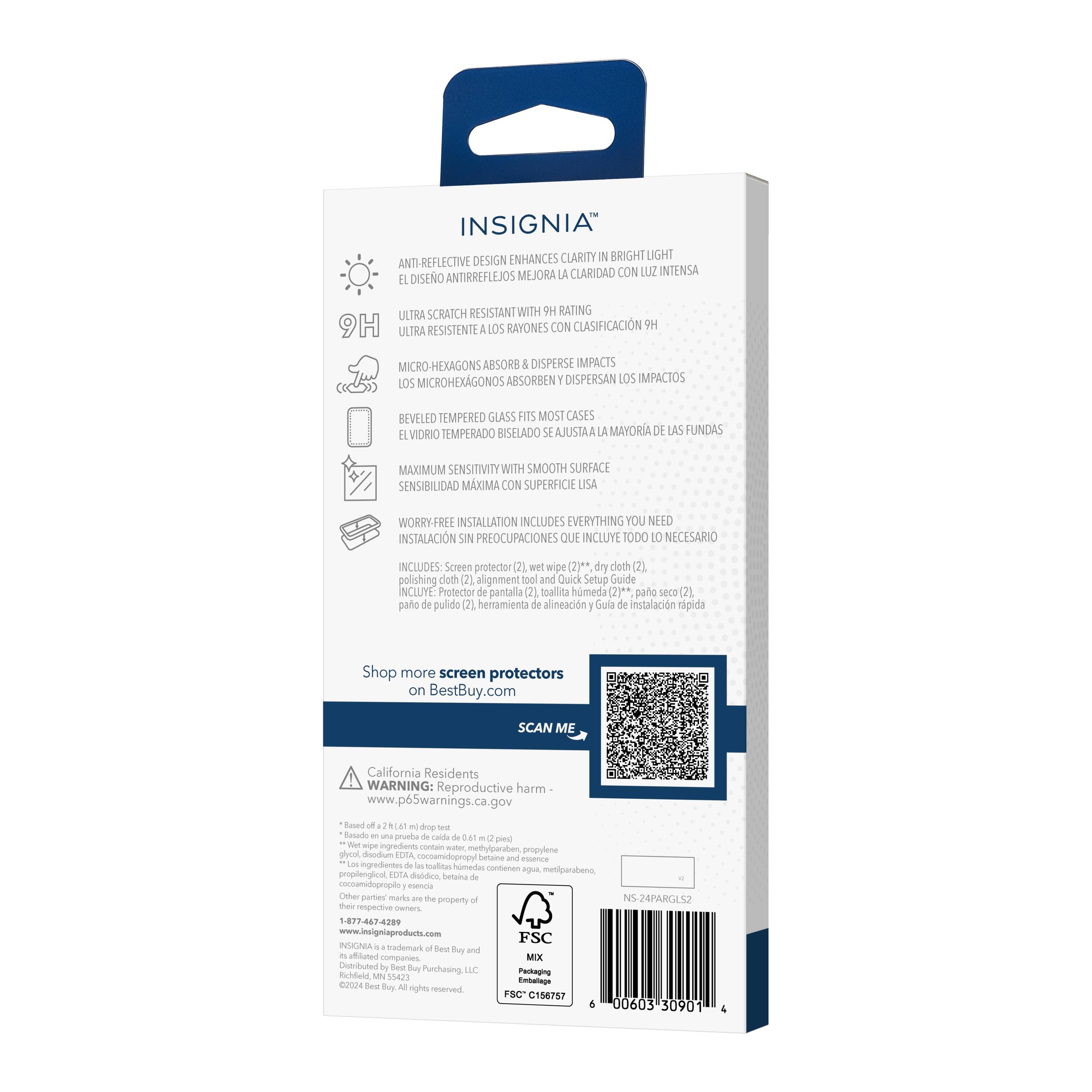 Insight Enhances Clarity Bright Light Anti-Reflective Design Mejora La Claridad Con Luz Intensa El Diseo Antirreflejos Ultra Scratch Resistant With Hr Rating Los Rayones Con Clasificacion 9H Ulira Resistant Micro-Hexagons Absorb Disperse Impactos Los Microhexagonos Absorbens Dispersan Los Impactos Beveled Tempered Glass HiiS Most Cases Vidrio Temperado Biseleado S Ajustia Mayoria De Las Fundas Maximum Sensitivity With Smooth Surface Sensibilidad Maxima Con Superficie Liza Worry-Free Installation Includes Everything You Need Instalacion Sin Preocupaciones Que Incluye Todo Necesario NCIUDES: Screen protector (7 wet wipe (27" dry doth (2) polishing cloth (2) alignment tool and Quick Setup Guide NCLUYE Protection de pantalla (2) toallita himeda (2)** pano SEco 21 pao de pulido (2) herramienta de alineacin Sula de instalacin ipida Shop more screen protectors on BestBuy.com SCAN ME California Residents WARNING: Reproductive harm [www.p65warnings.ca.gov](http://www.p65warnings.ca.gov)