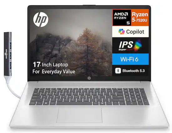hp AMD Ryzen 5-7520U Copilot TORM DOCK 17 Inch Laptop For Everyday Value hp IPS SuperCLEAR Wi-Fi 6 Bluetooth 5.3