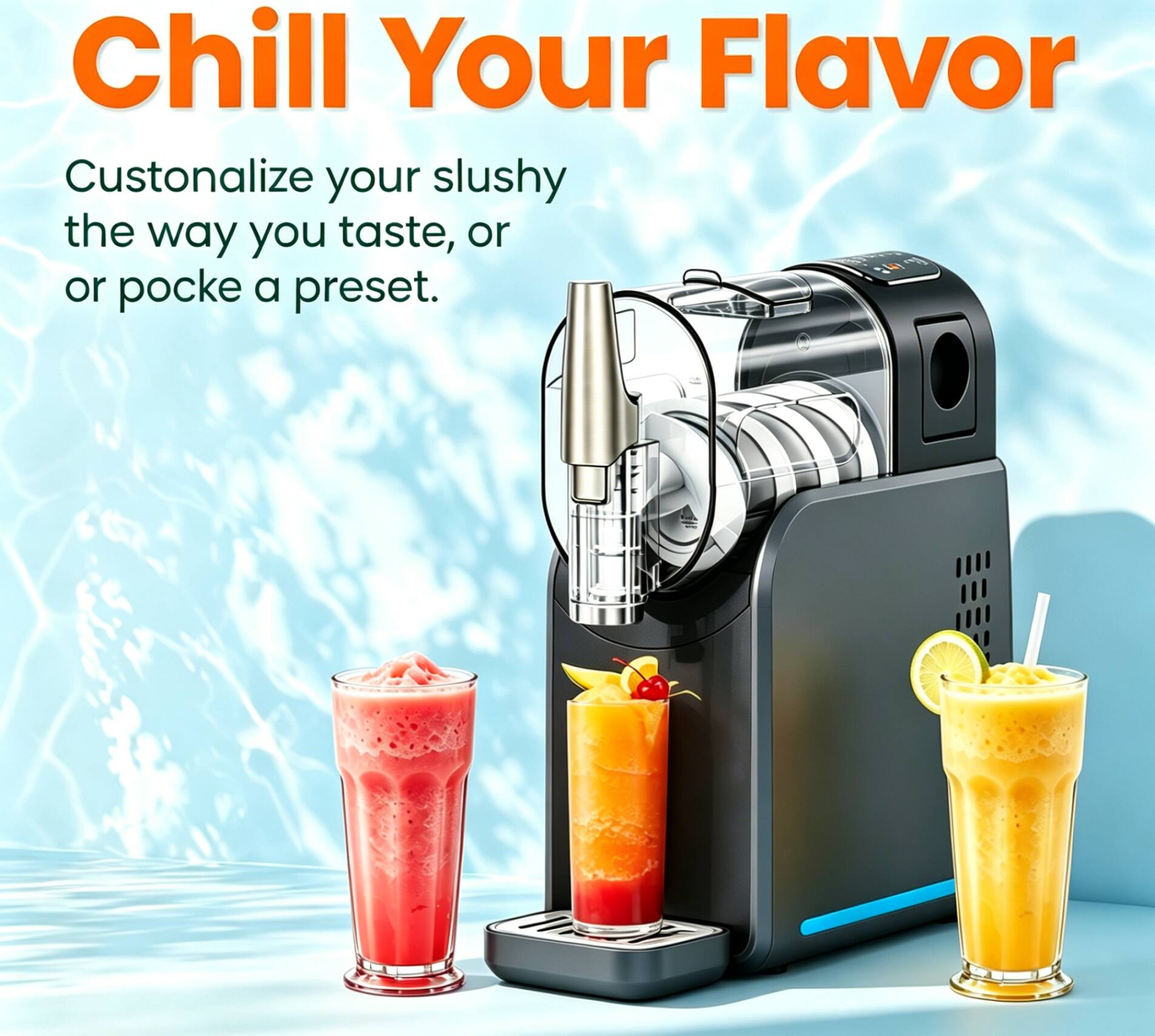 Chill Your Flavor  
Customize your slushy the way you taste, or poke a preset.