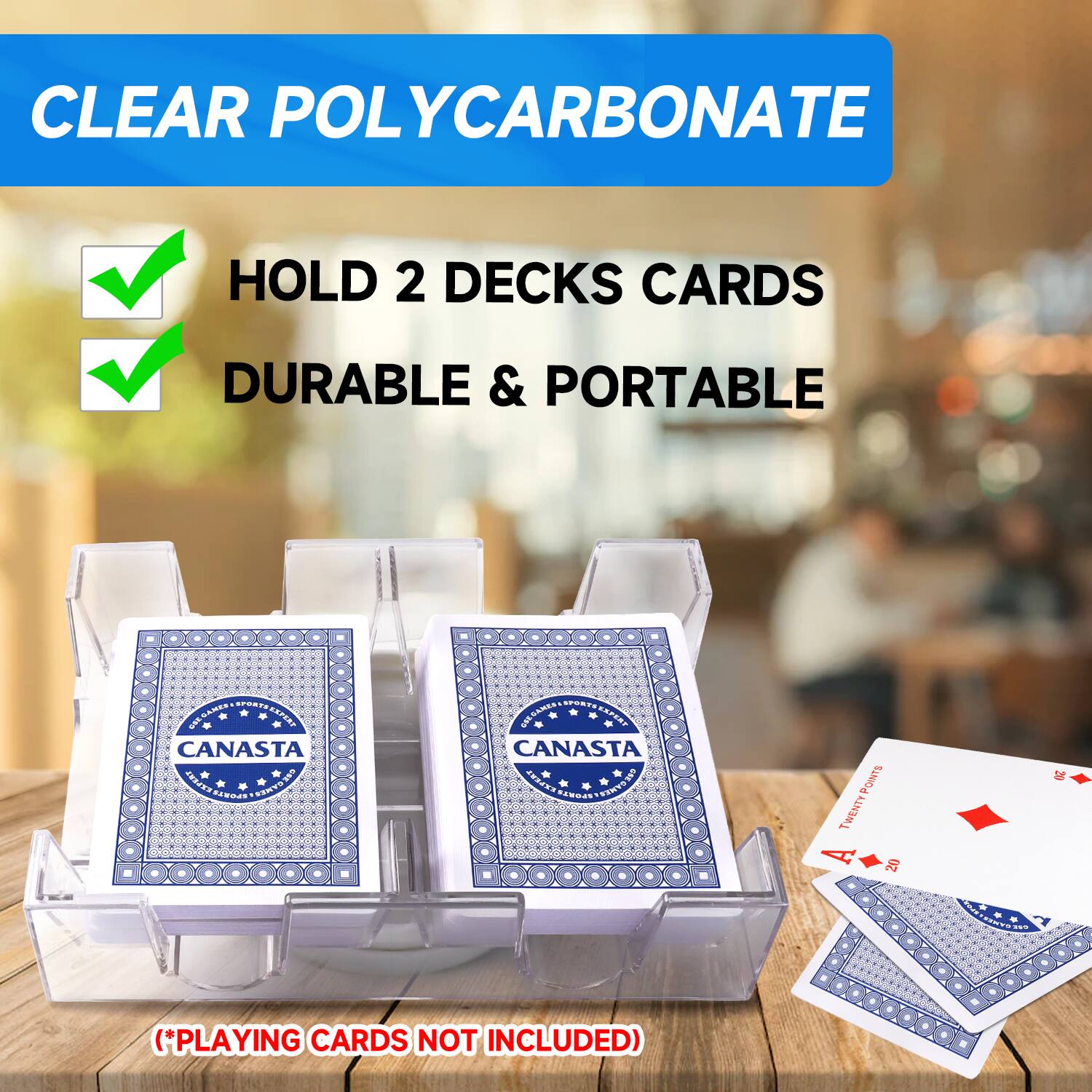 CLEAR POLYCARBONATE HOLD 2 DECKS CARDS DURABLE & PORTABLE EXPEr CANASTA ANO NTOSES FEND COEGANES APERT CANASTA FENE - FENVDND EMG POINTS TWENTY ) - (*PLAYING CARDS NOT INCLUDED)