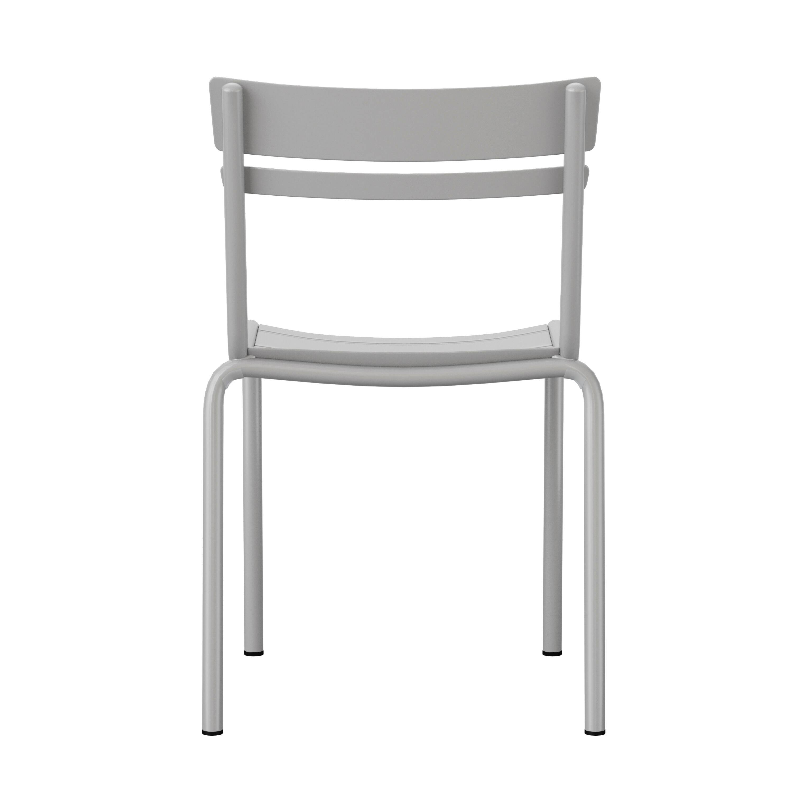 Alt View 7. Emma + Oliver - Rennes Armless Powder Coated Steel Stacking Dining Chair with 2 Slat Back for Indoor-Outdoor Use - Silver.
