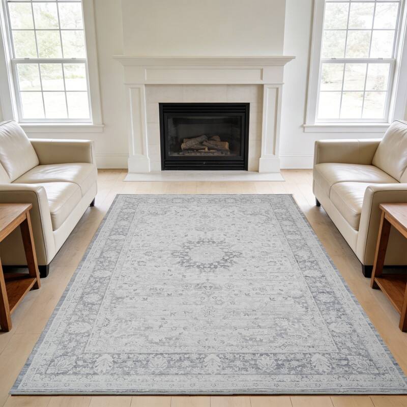 Angle. RYHNUYNE - 8x10 Area Rugs Living Room Rug Washable Vintage Boho Rug No Slip Stain Resistant Soft Carpet Indoor Floor Floral Carpets - Painting.