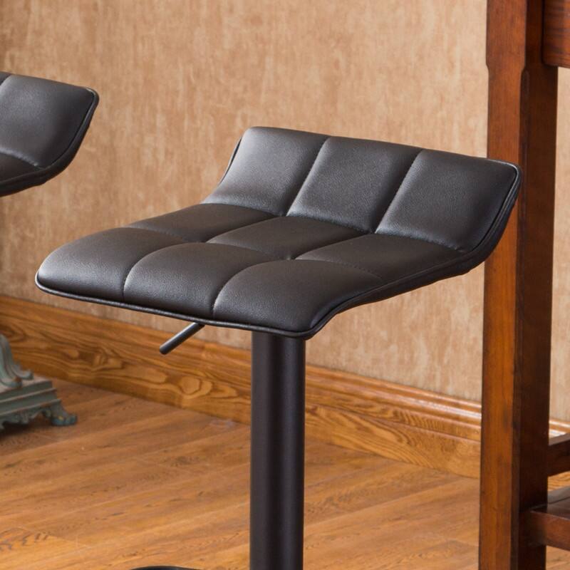 Alt View 4. HTUTWOO - Bonded Leather Bar Stools Set of 2, Height Adjustable, Sturdy Base with Footrest, Ideal for Kitchen, Home Bar - Black.