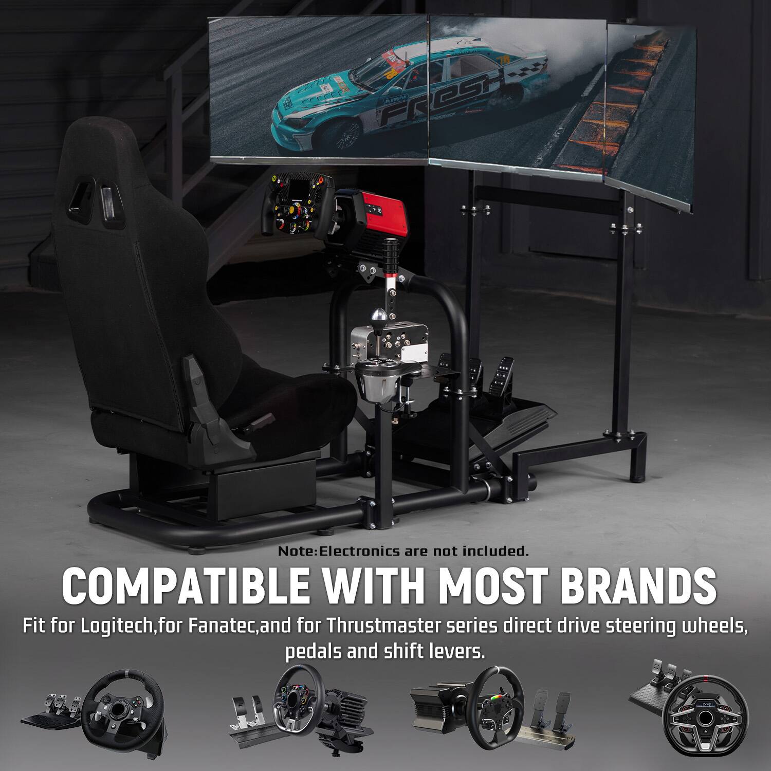 78 FRESH AINOL

Note: Electronics are not included. COMPATIBLE WITH MOST BRANDS Fit for Logitech, for Fanatec, and for Thrustmaster series direct drive steering wheels, pedals and shift levers.