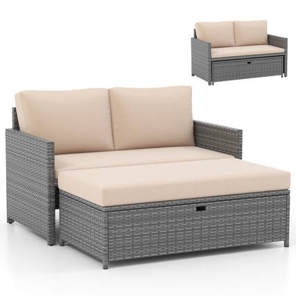 Front. Costway - Costway 2 PCS Patio Loveseat with 31 Gal Multifunctional Storage Ottoman and Soft Cushions - Beige.