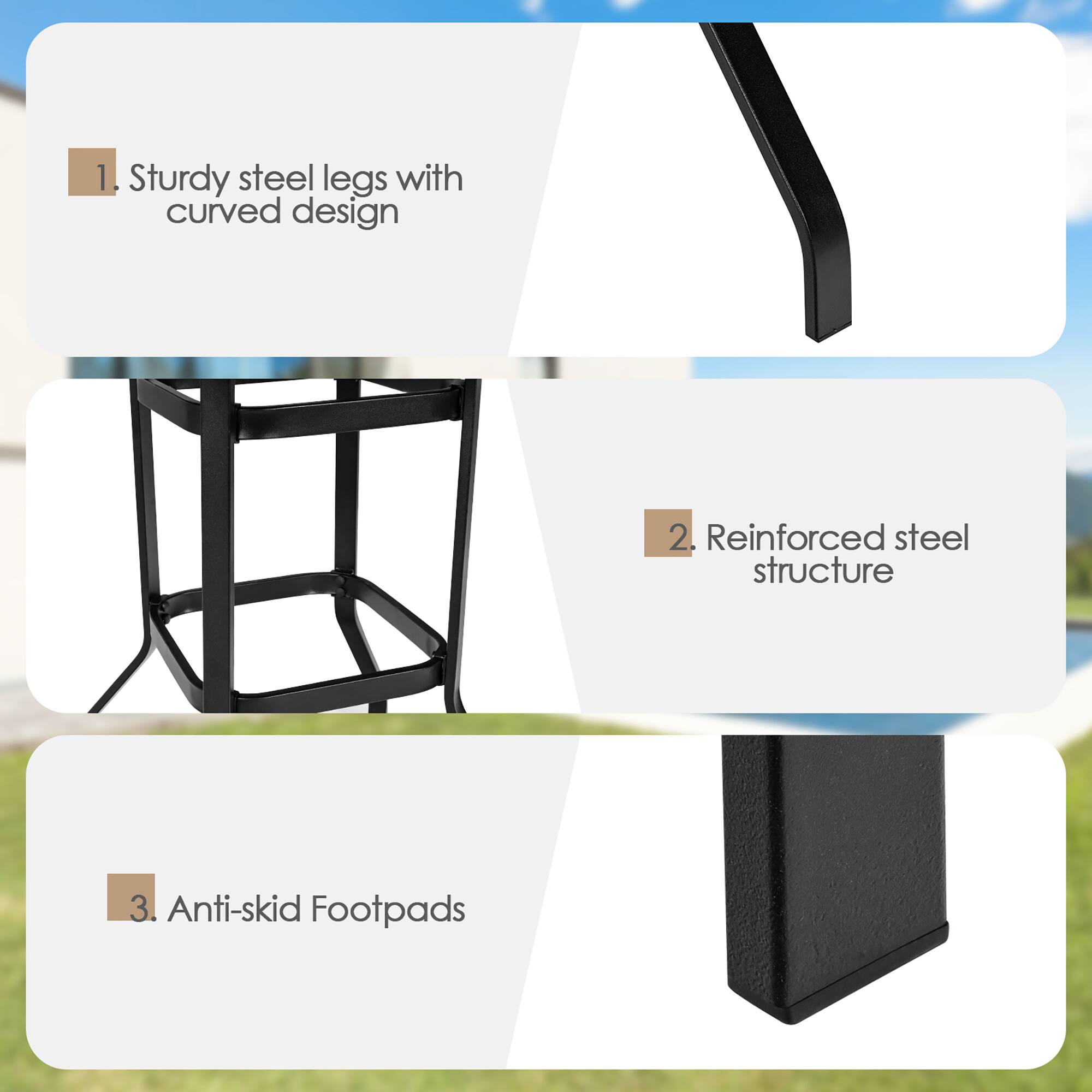 1. Sturdy steel legs with curved design  
2. Reinforced steel structure  
3. Anti-skid Footpads