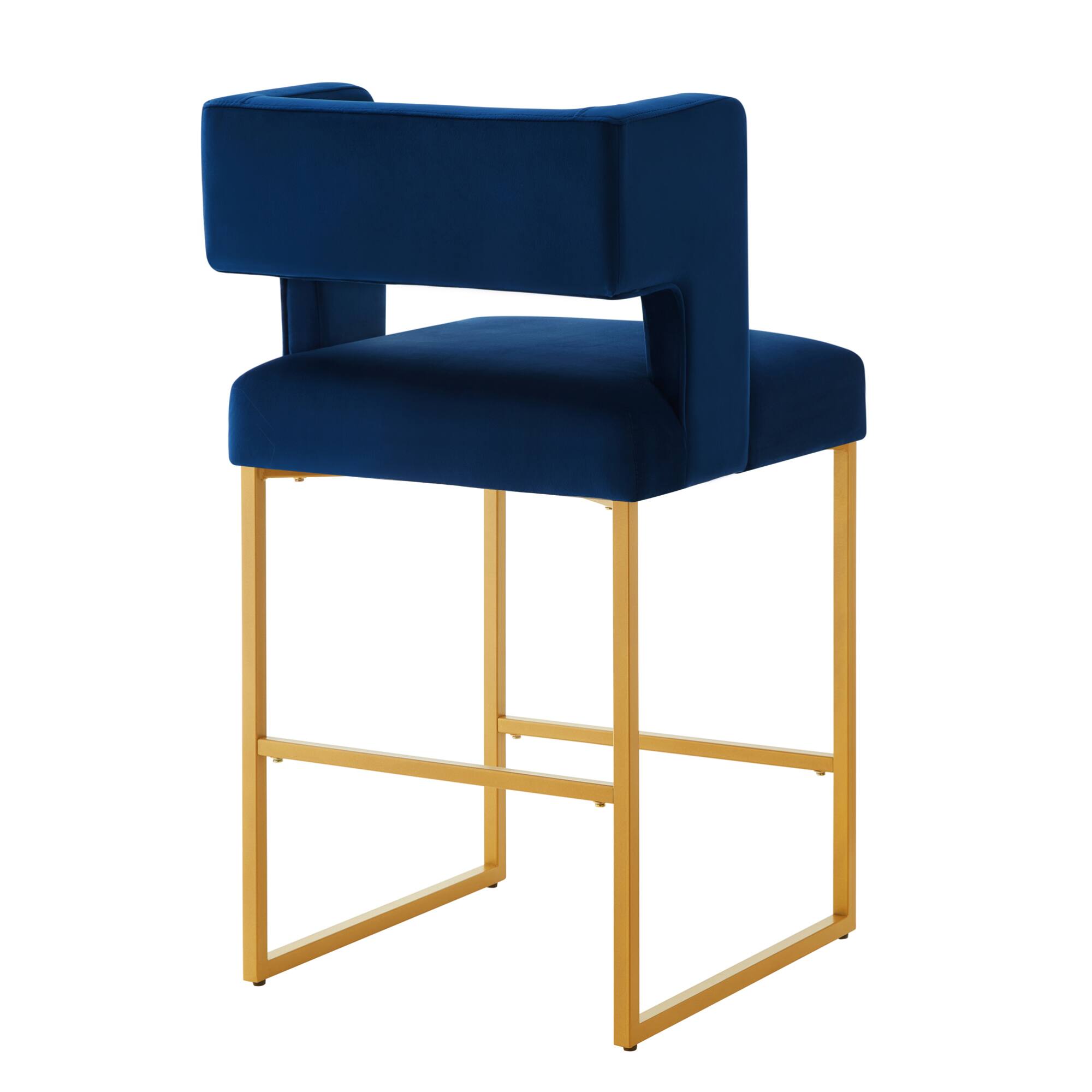 Alt View 2. GOODSILO - Contemporary Square Backrest Counter Height Bar Stools Set of 2 with Sturdy Metal Legs for Kitchen Islands - Navy.