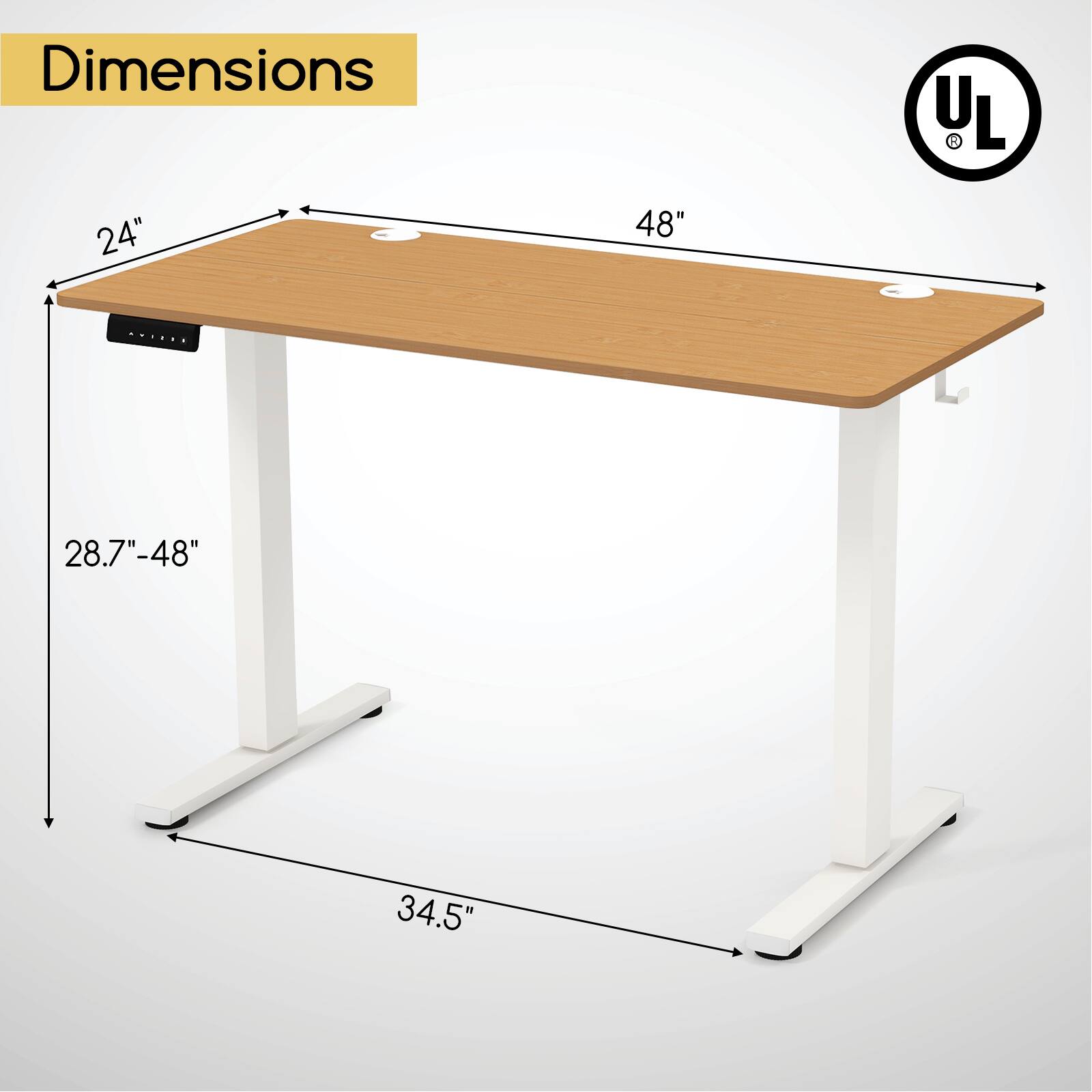 Dimensions  
L: 48"  
W: 24"  
H: 28.7"-48"  
Base: 34.5"