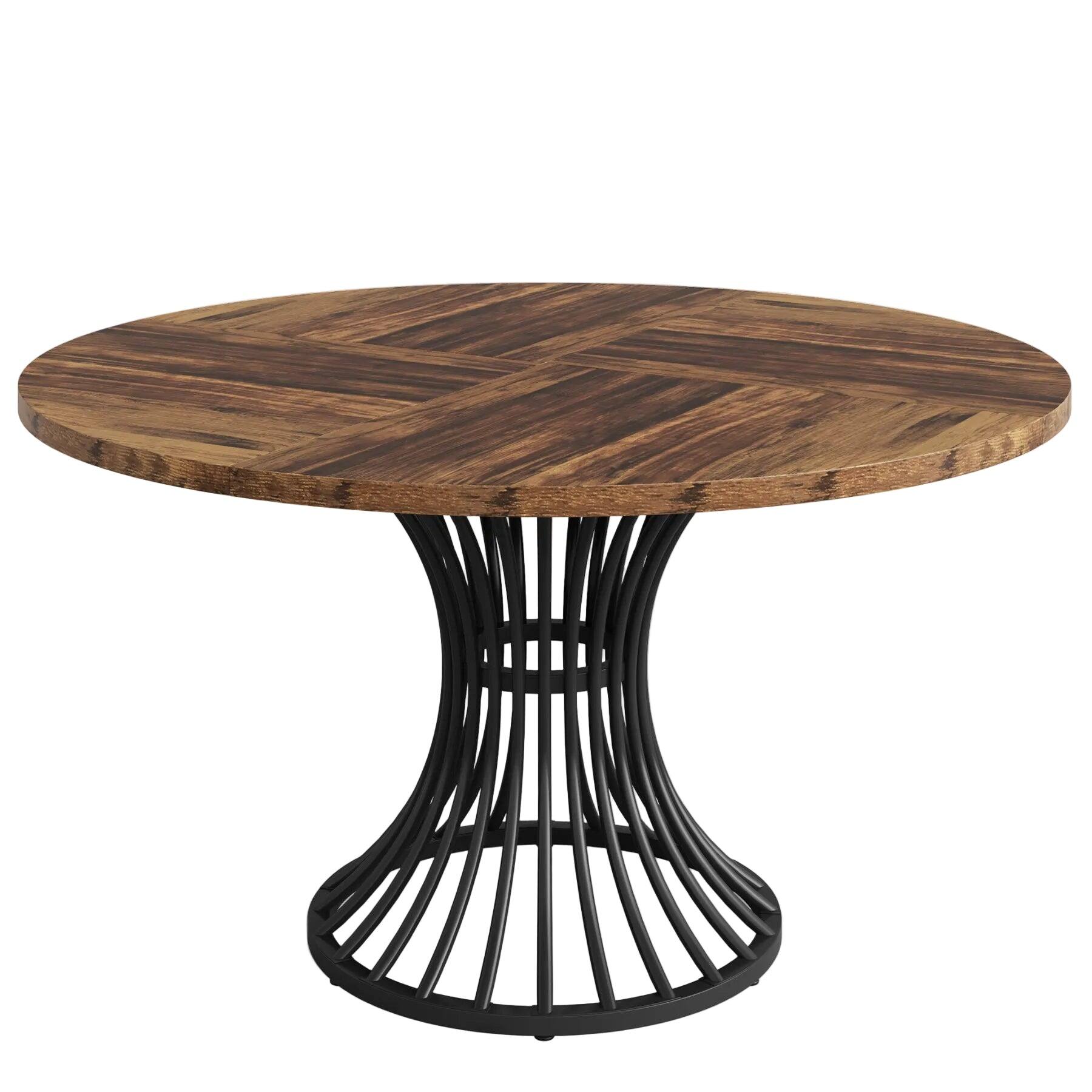 Tribesigns Round Dining Table with Engineered Wood Construction, Metal ...