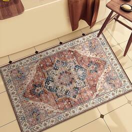 KERDOM - Boho Farmhouse Faux Wool 2x3 ft Small Entryway Doormat Entrance Carpet Non-Slip Machine Washable Low Pile Area Mat Rug - Brick Red