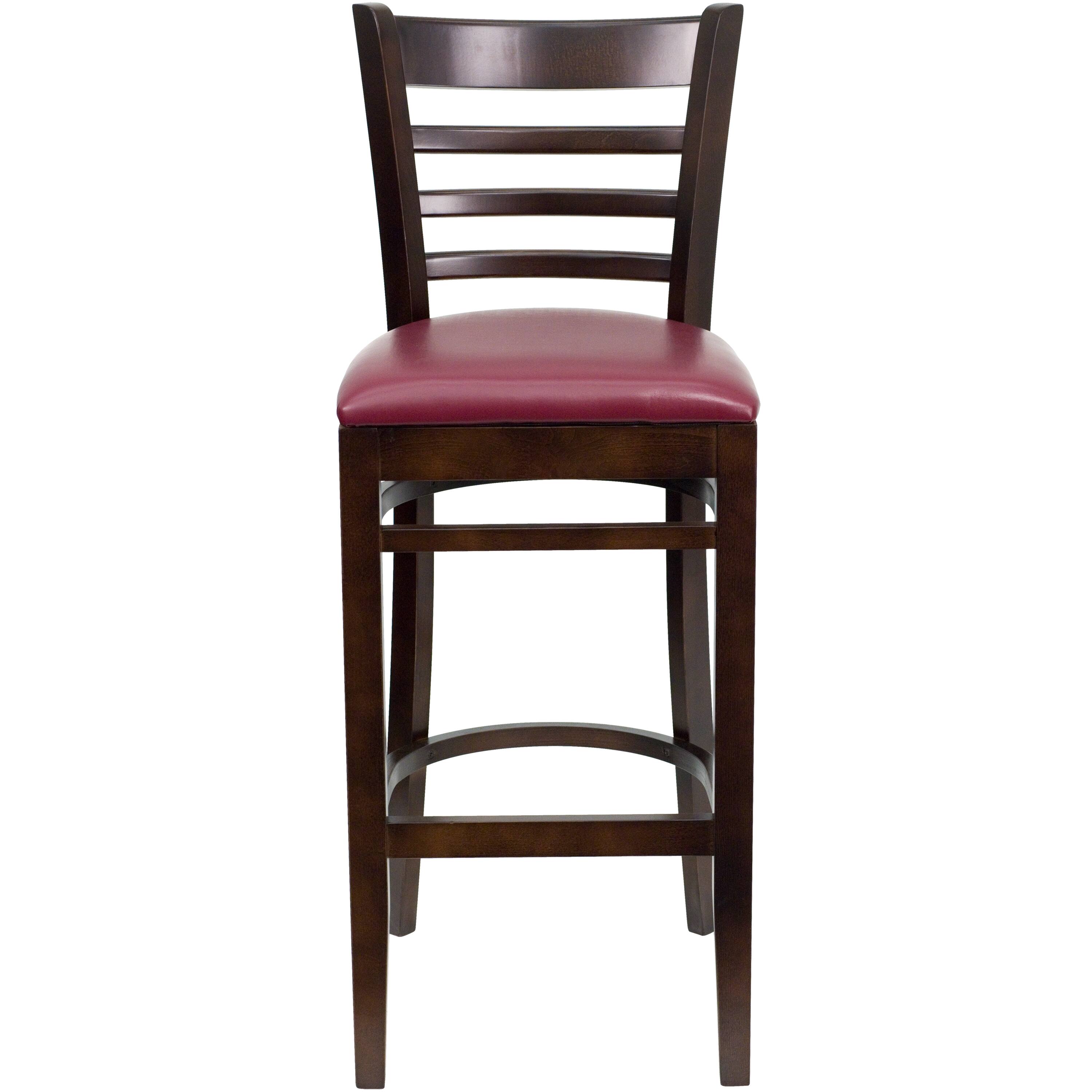 Alt View 6. Emma + Oliver - Bar Stools | Set of 2 Wood Bar Stools with Back - Burgundy Vinyl Seat/Walnut Wood Frame.