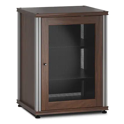 Front. Salamander Designs - Salamander Designs Synergy 303 Single AV Cabinet (Dark Walnut with Aluminum Posts) - Dark Walnut.