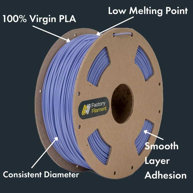 100% Virgin PLA  
Low Melting Point  
Consistent Diameter  
Smooth Layer Adhesion