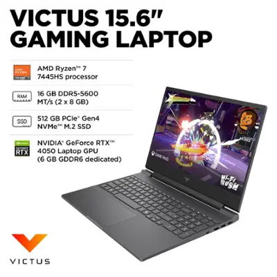 HP - Victus 15.6" 144Hz Full HD Gaming Laptop - AMD Ryzen 7 7445HS - 16GB Memory - NVIDIA GeForce RTX 4050 - 512GB SSD - Mica Silver