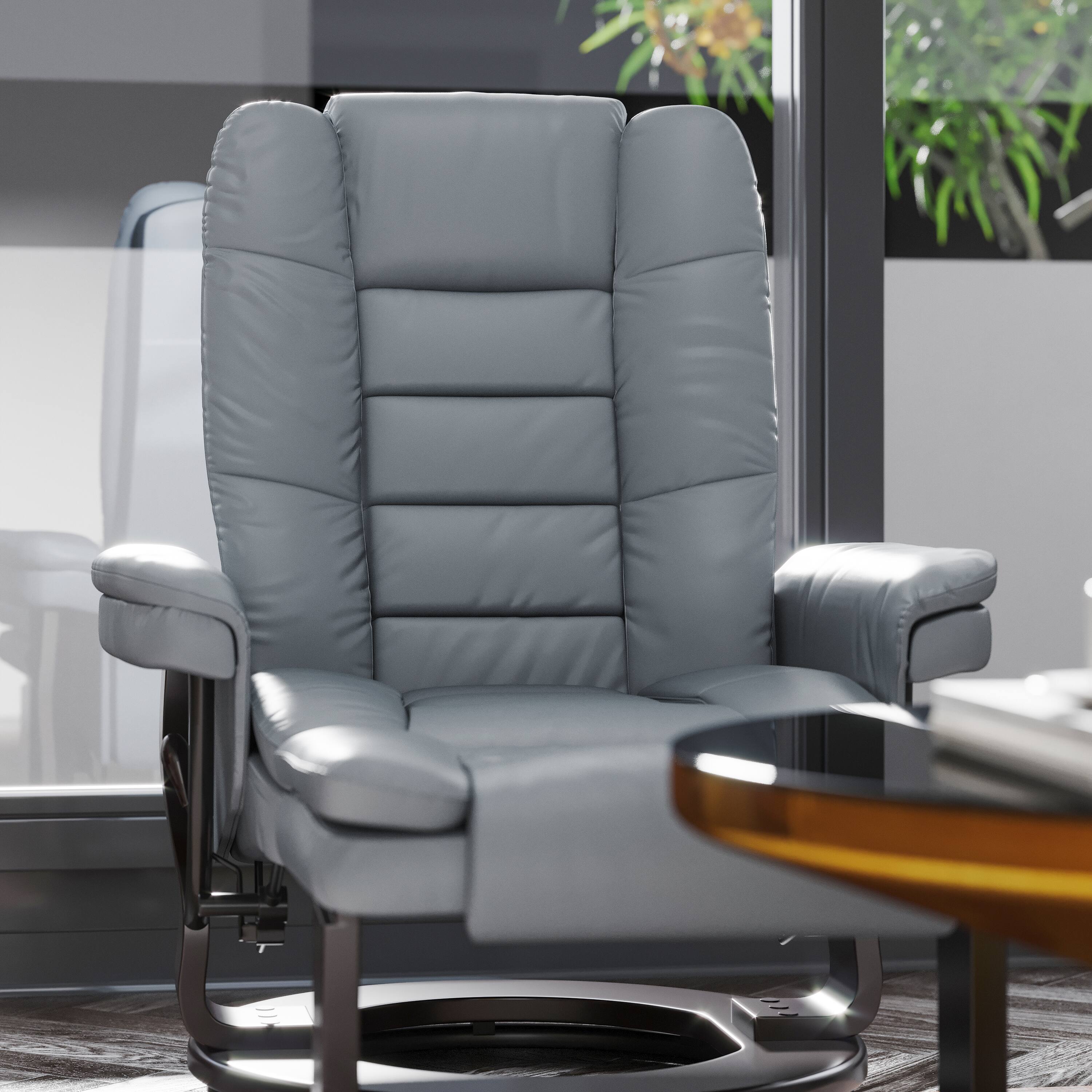 Alt View 4. Emma + Oliver - Multi-Position Stitched Recliner & Ottoman with Swivel Base - Gray.