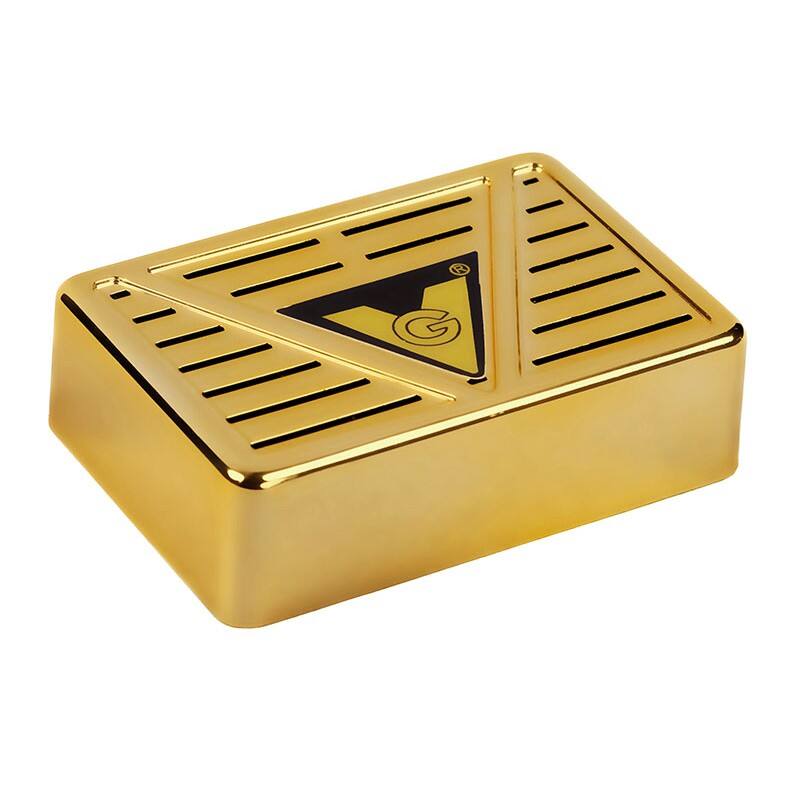 Angle. Prestige - Medium Cigar Humidifier (Gold) - Gold Finish.
