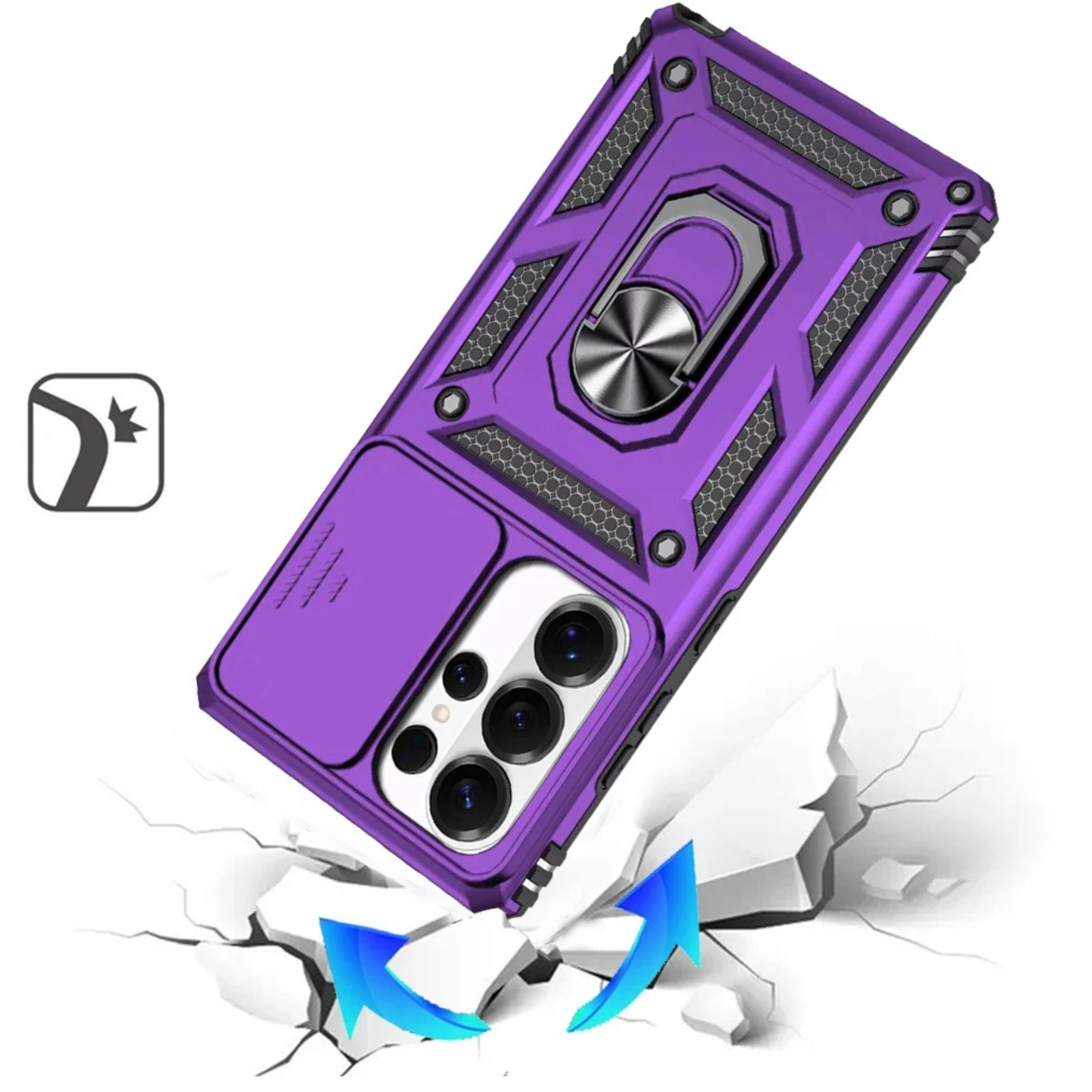 Angle. Kitcheniva - Magnetic Ring Stand Camera Lens Protection Case With Tempered Glass For Samsung S26 Ultra Purple - Purple.