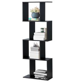 Ecooso - 4-Tier S-Shaped Wooden Open Bookcase for Modern Home Storage - Black
