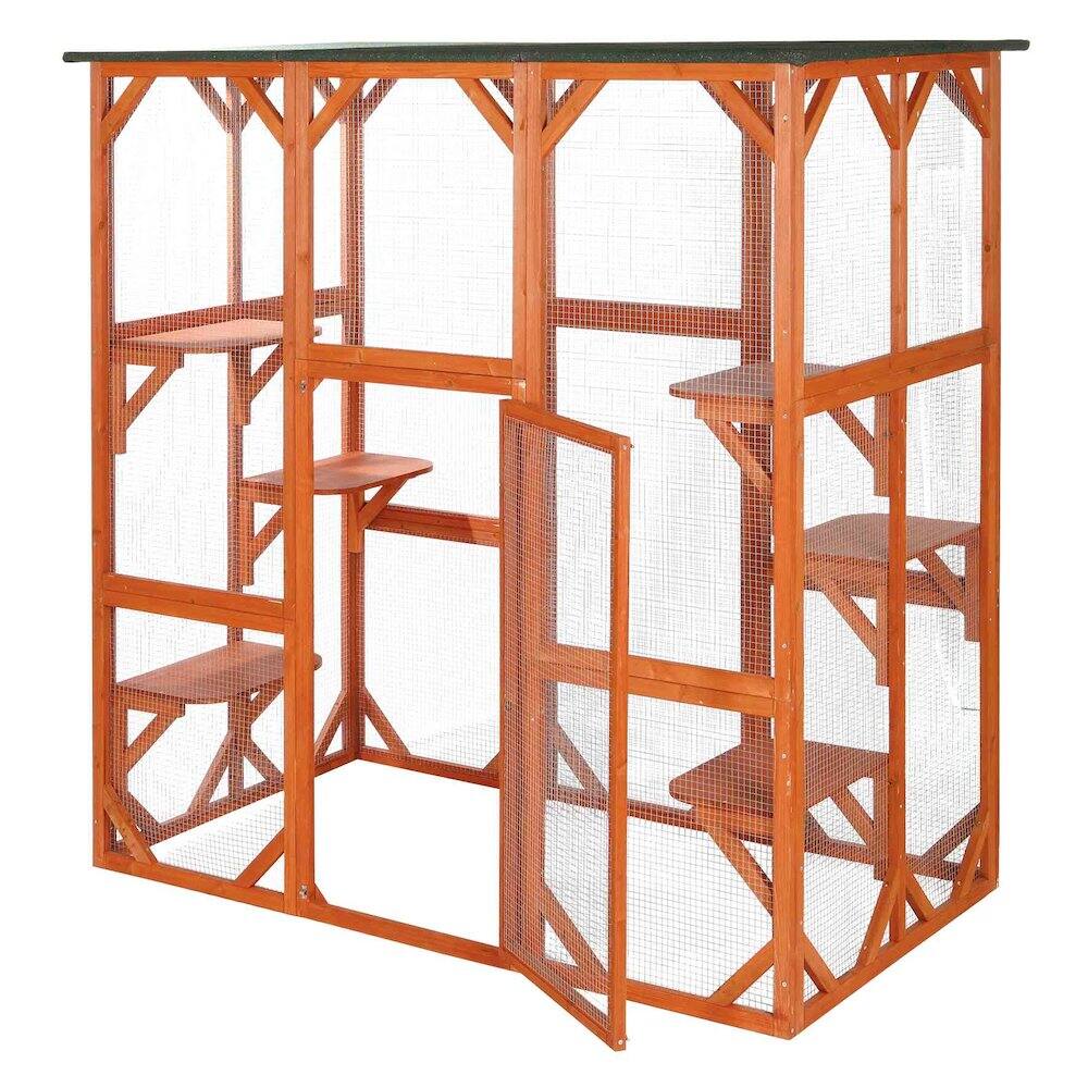 Back. TRIXIE - Natura Weatherproof Wooden Cattery with Cat Perches, 38.5L x 70.75W x 70.75H - Brown.