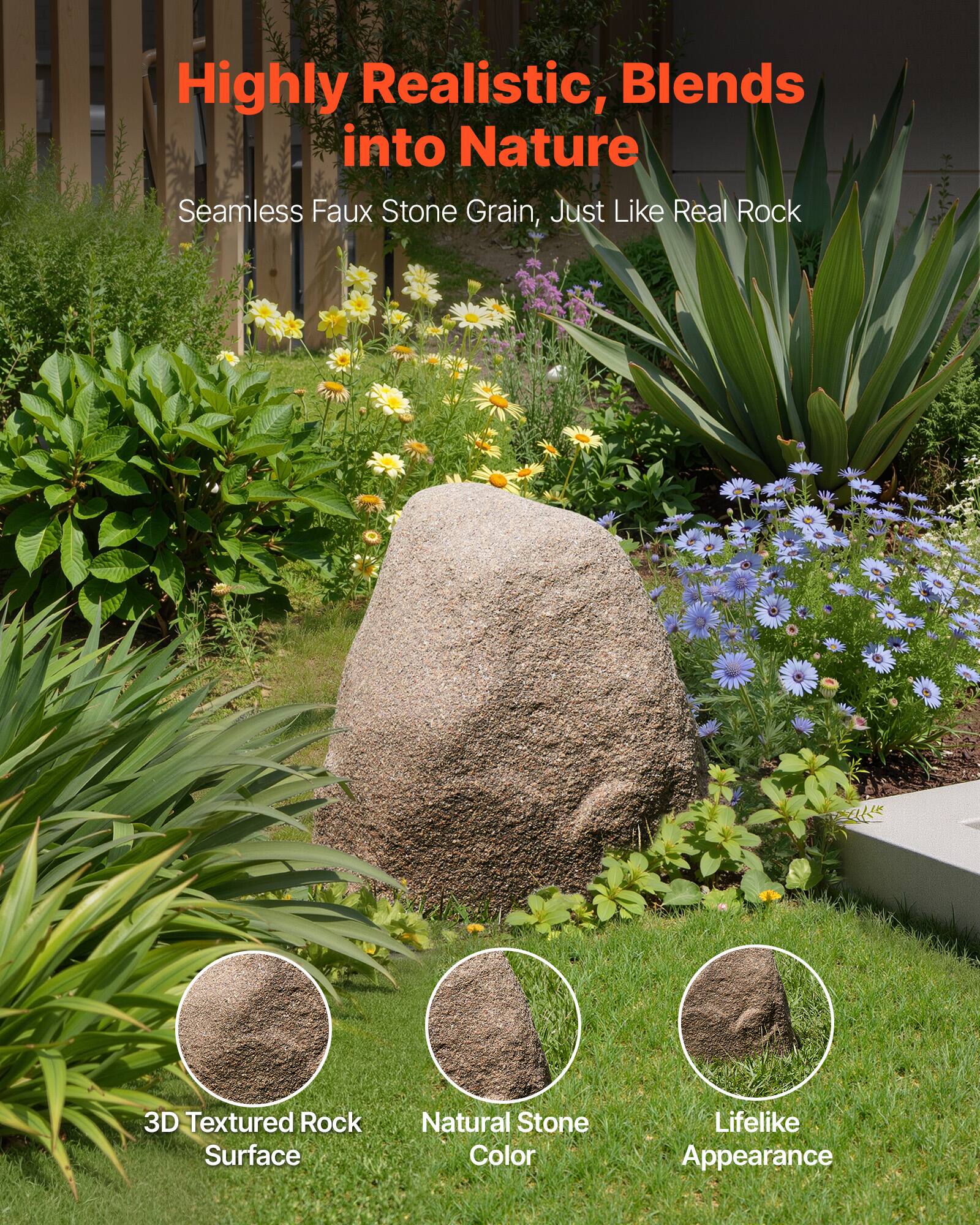 Highly Realistic, Blends into Nature  
Seamless Faux Stone Grain, Just Like Real Rock  

3D Textured Rock Surface  
Natural Stone Color  
Lifelike Appearance