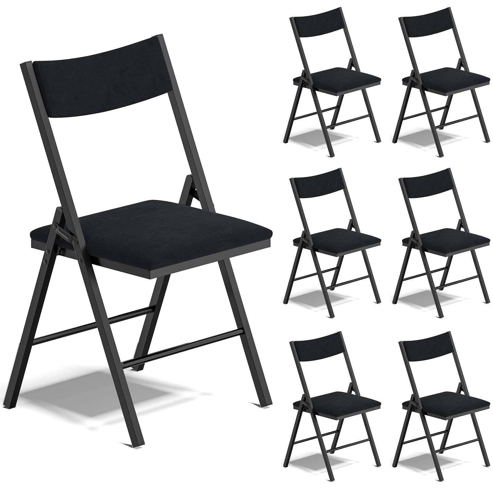 SKONYON - 6 Pack Velvet Padded Folding Chair Comfortable and Heavy-Duty Seating - Black