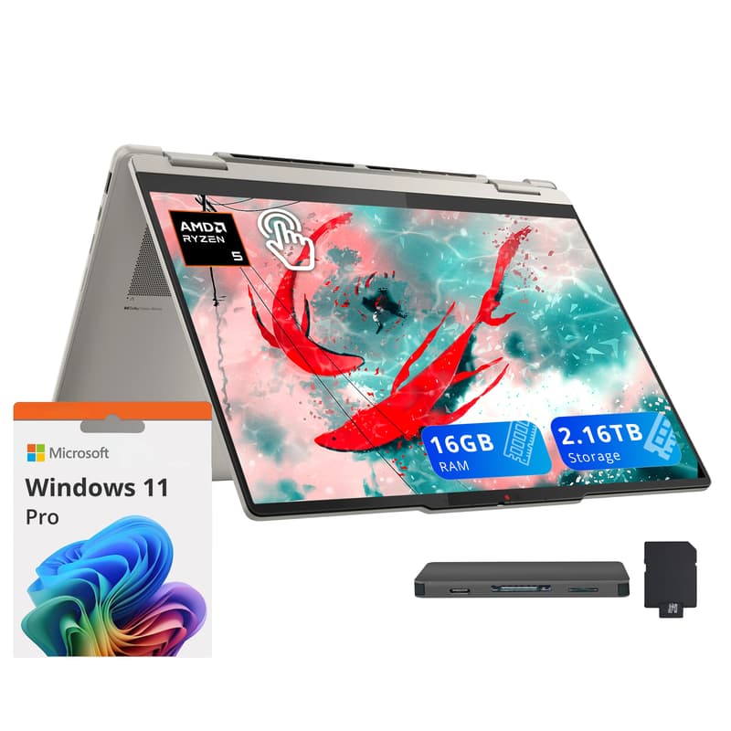 Lenovo - Yoga 7 14" Touch 2-in-1 Laptop,Ryzen AI 5 340,16GB RAM,2TB SSD+160GB Dock Set,Backlit Keyboard,Win11 Pro - Seashell