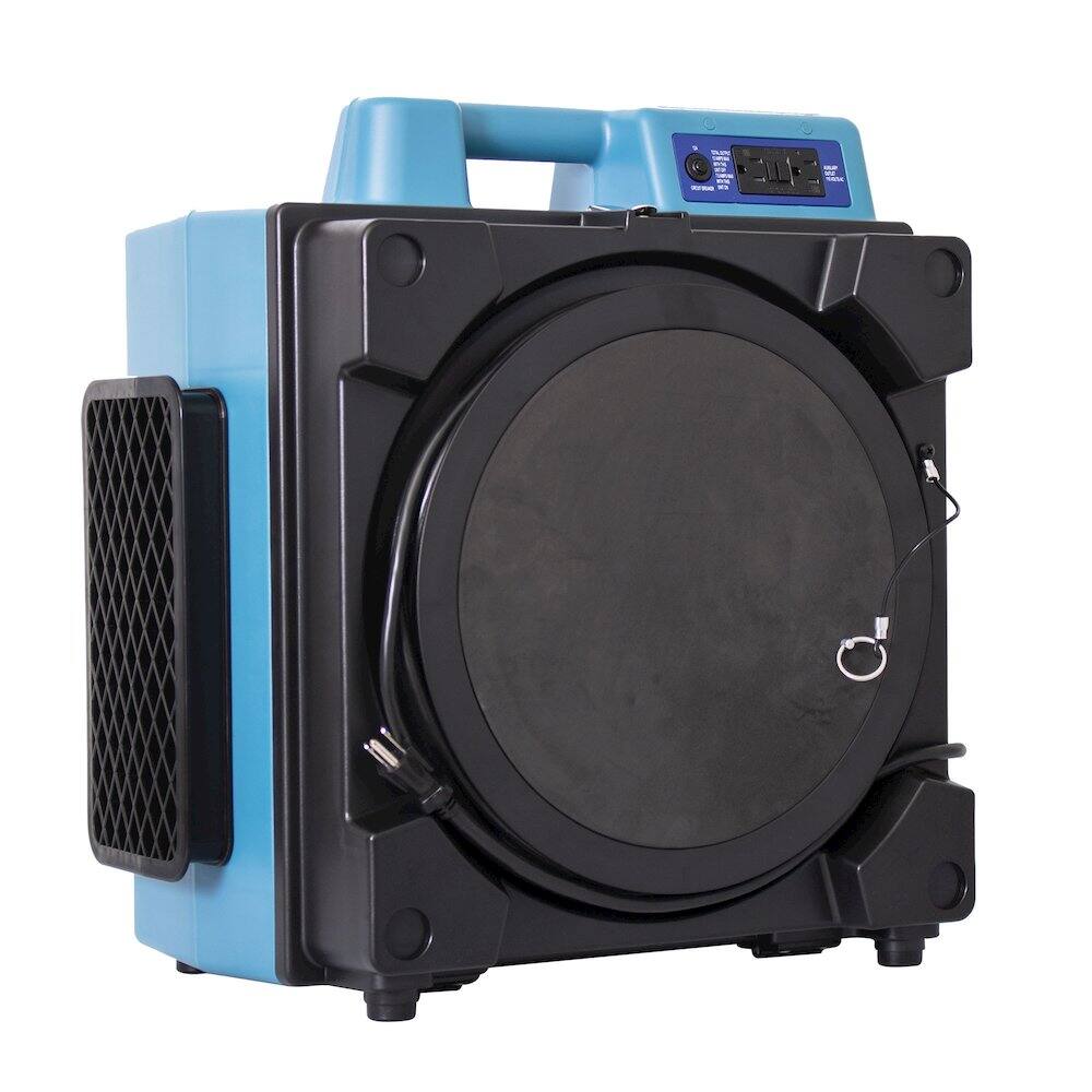 Angle. XPOWER - 3 Stage Filtration HEPA Purifier System, Negative Air Machine and Hour Meter - Blue.