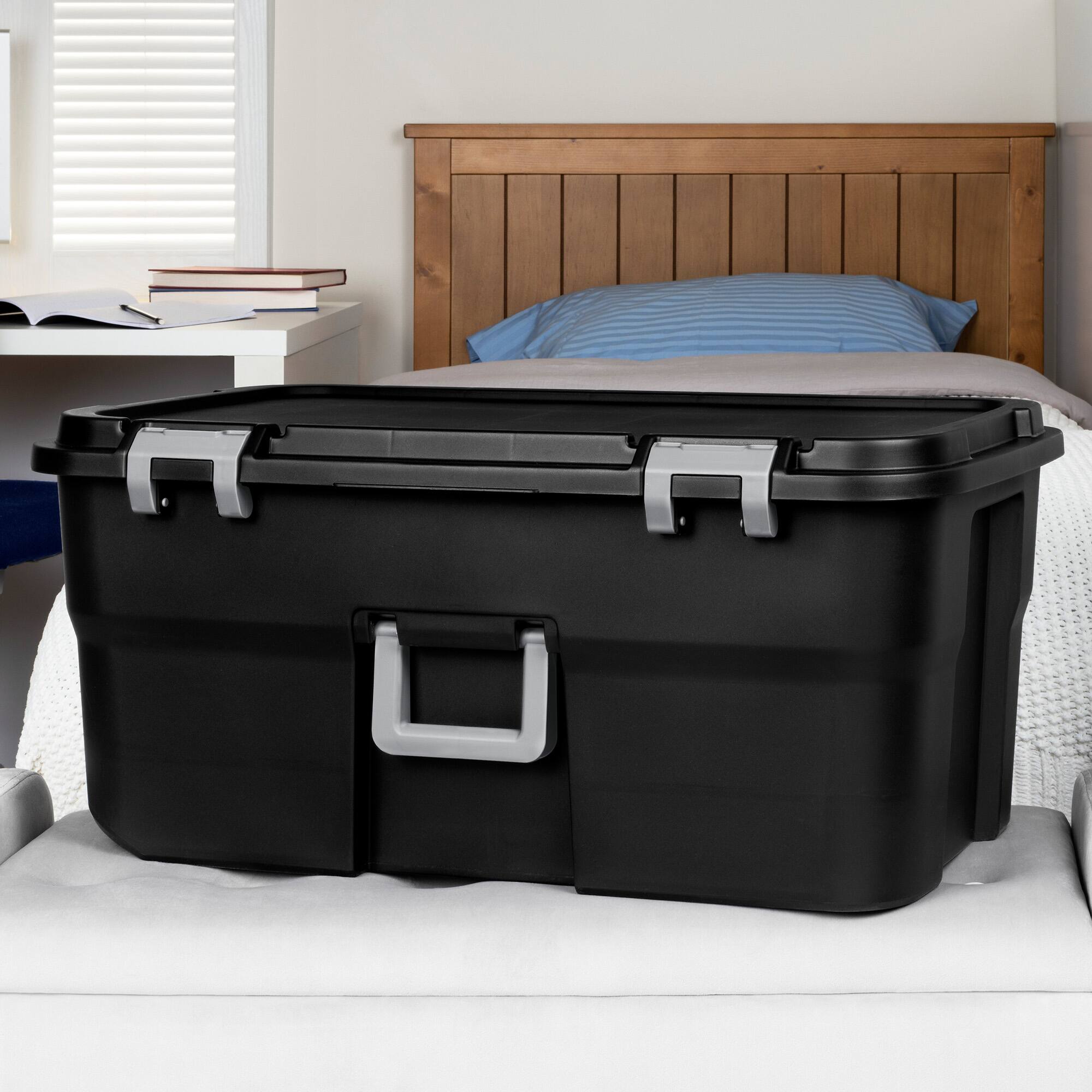 Alt View 2. Sterilite - Sterilite Wheeled Footlocker, 22 Gal Plastic Storage Container with Lid, Black - Black.