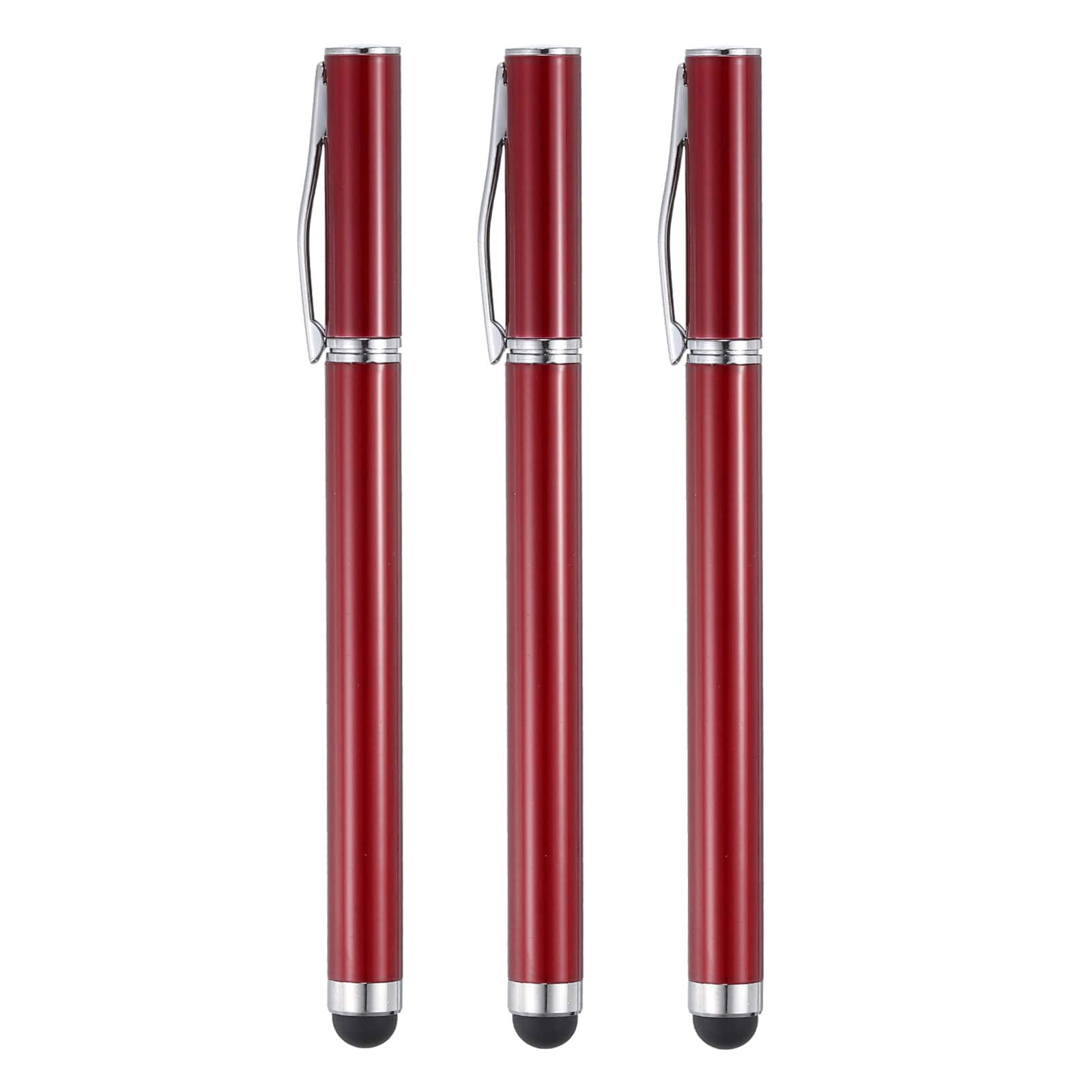 Unique Bargains - 3pcs Ballpoint Pen with Stylus Tip 2 in 1 Ink Pen & Fine Point Rubber Stylus Pens for All Capacitive Touch Screens - Red