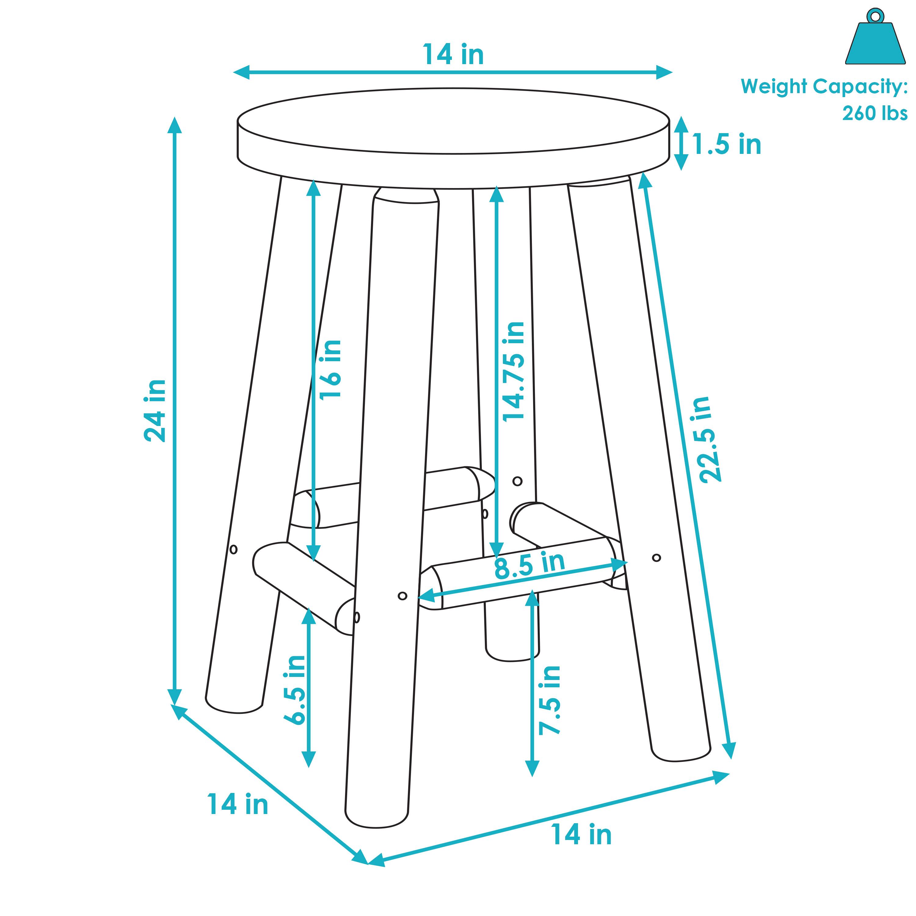14 in  
Weight Capacity: 260 lbs  
1.5 in  
24 in  
16 in  
14.75 in  
22.5 in  
8.5 in  
6.5 in  
7.5 in  
14 in