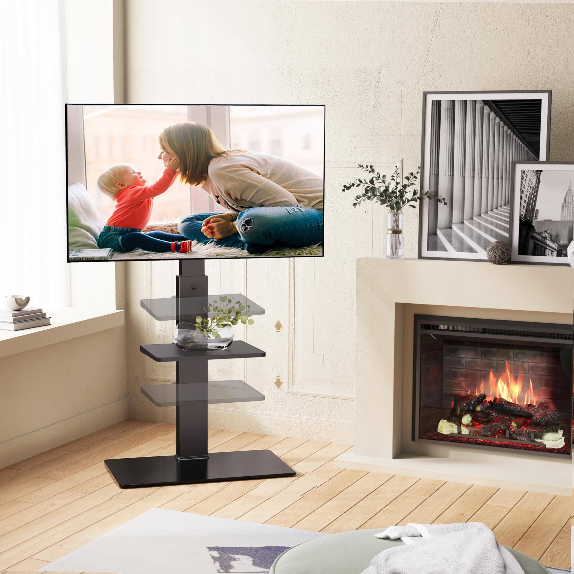 Alt View 1. Refined Abode Design - Swivel Floor Tv Stand With Mount For Tvs 37 43 50 55 60 65 70 Lcd Led Flat/curved Screens Universal Televis - White With Power Strip.