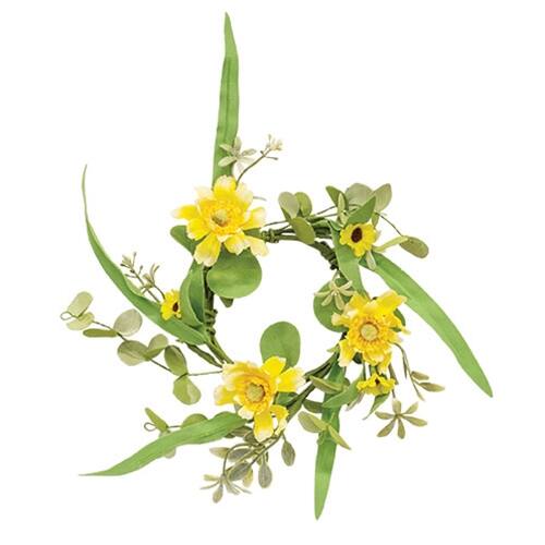 Front. BreeBe - Sunny Chrysanthemum & Daisy Candle Ring - 3.5" - Yellow, Green.
