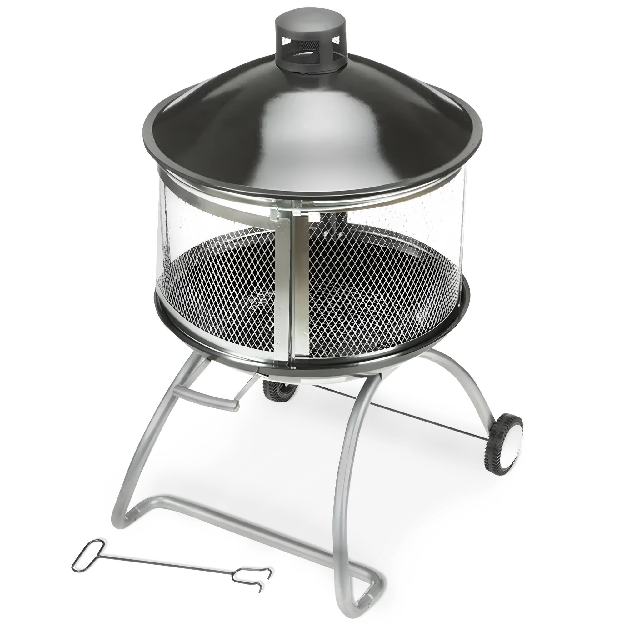 Front. Four Seasons Courtyard - Four Seasons Courtyard Portable Fire Pit, 28" Outdoor Fireplace w/ Sliding Door - Black.